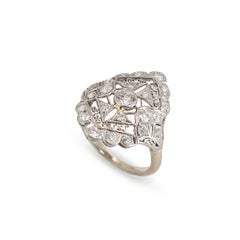 Antique Edwardian Platinum 14K White Gold 1.09ct Diamond Filigree Cocktail Ring
