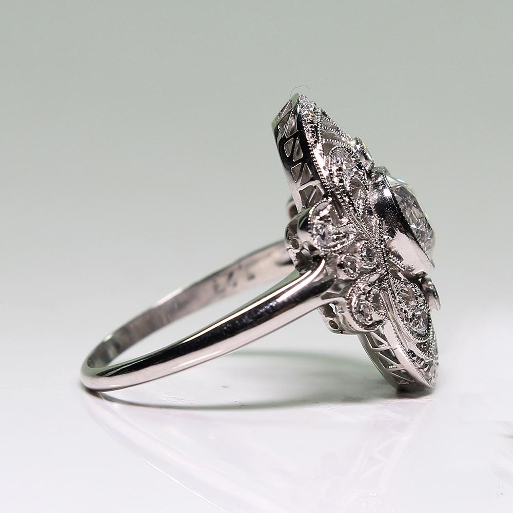 Old Mine Cut Antique Edwardian Platinum 1.57 Carat Diamond Ring