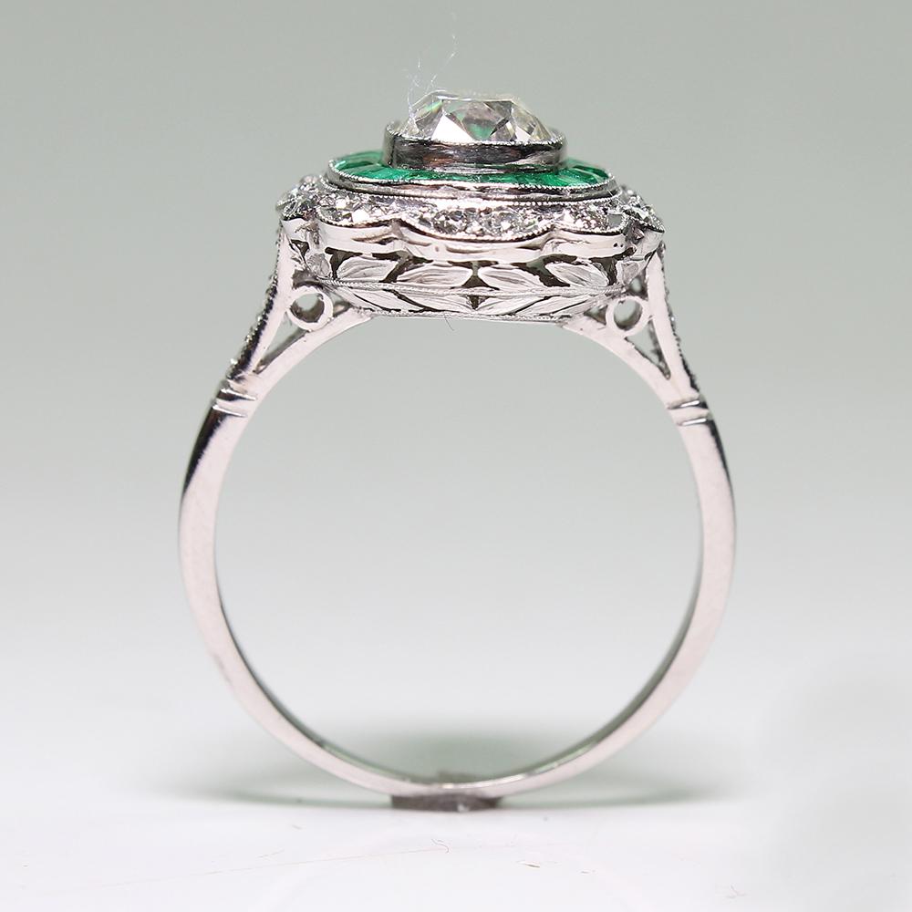 Antique Edwardian Platinum 1.74 Diamond and Emerald Ring 1