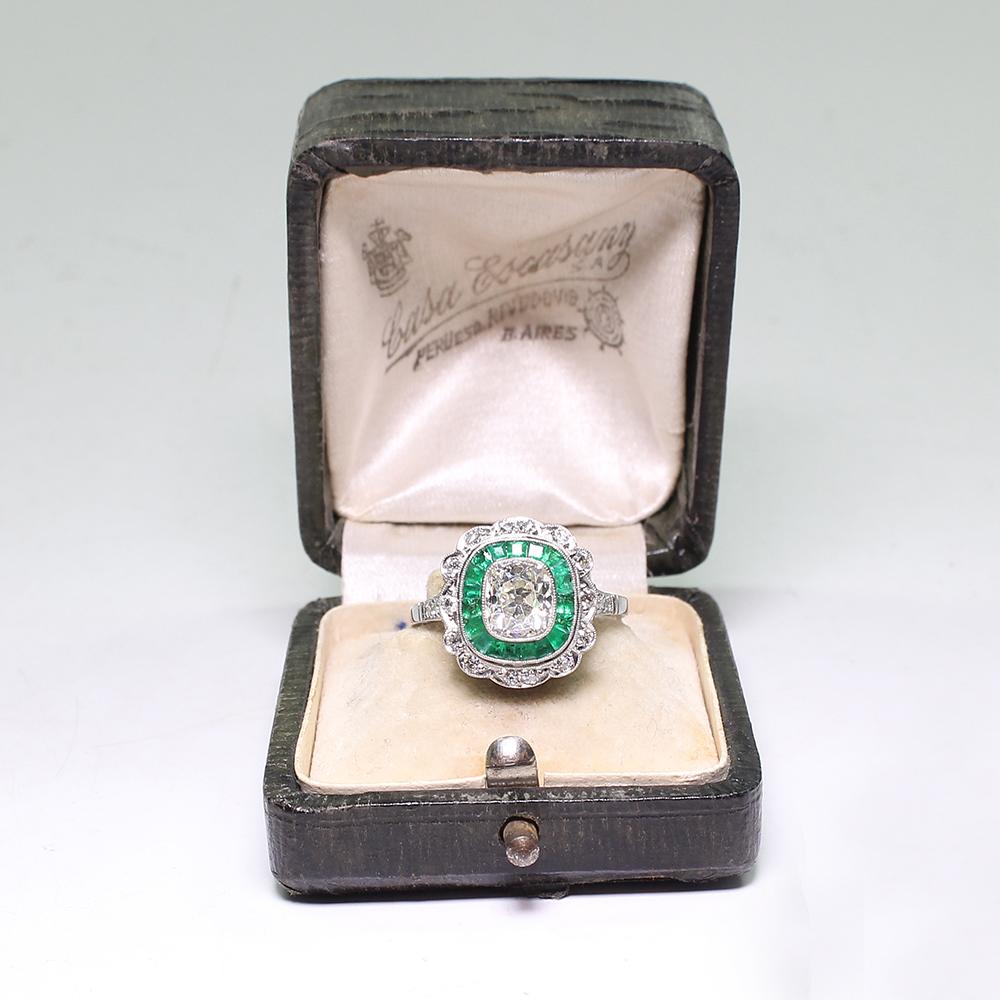 Antique Edwardian Platinum 1.74 Diamond and Emerald Ring 3