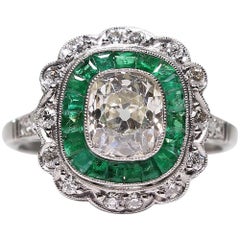 Antique Edwardian Platinum 1.74 Diamond and Emerald Ring