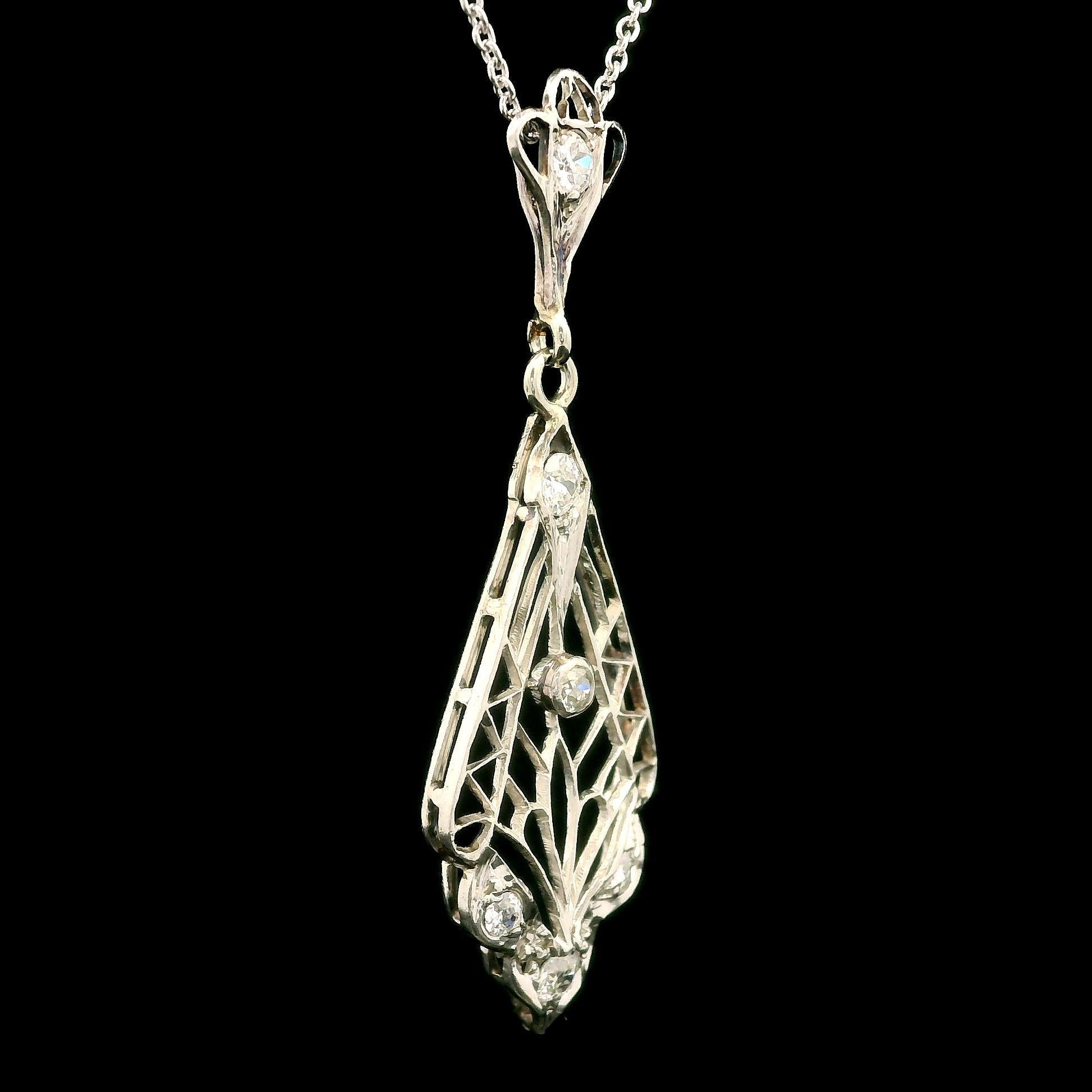 Antique Edwardian Platinum & 18k Gold Diamond Filigree Lavalier Pendant Necklace 5
