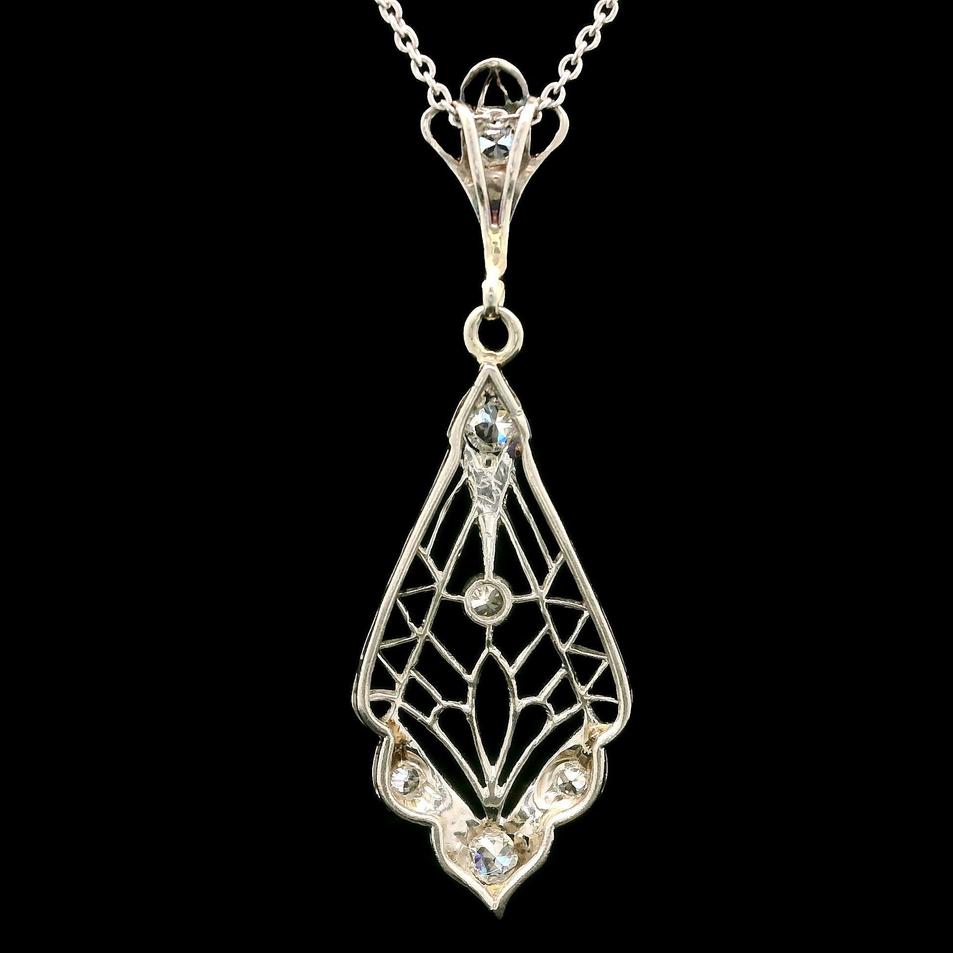 Antique Edwardian Platinum & 18k Gold Diamond Filigree Lavalier Pendant Necklace 3