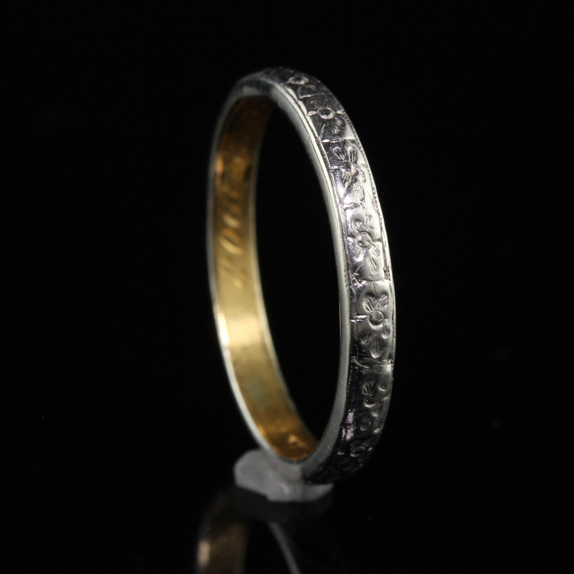 Antique Edwardian Platinum 18k Gold Tiffany and Co Engraved Wedding Band For Sale 1