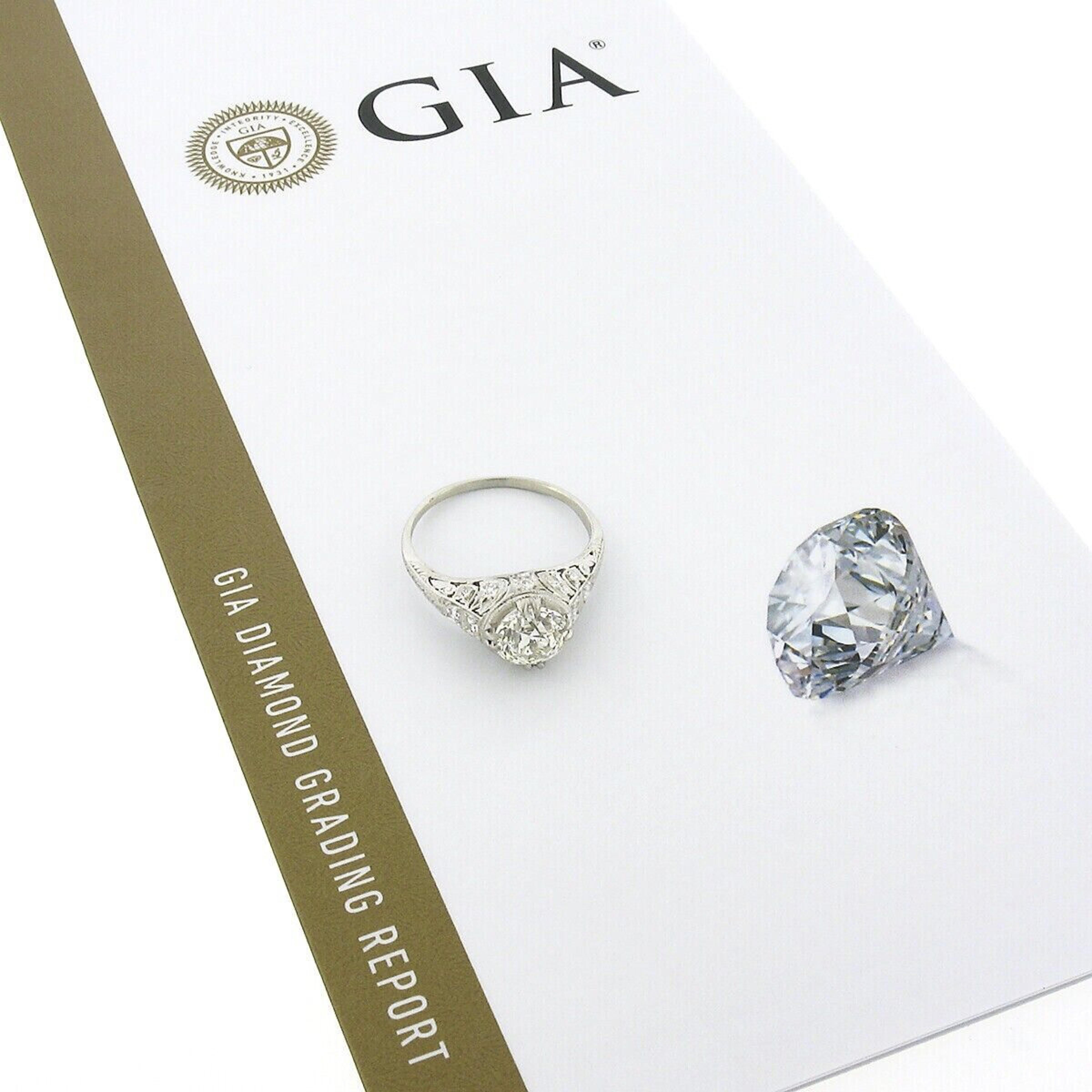 Antique Edwardian Platinum 1.99ctw GIA European Diamond Etched Engagement Ring 4