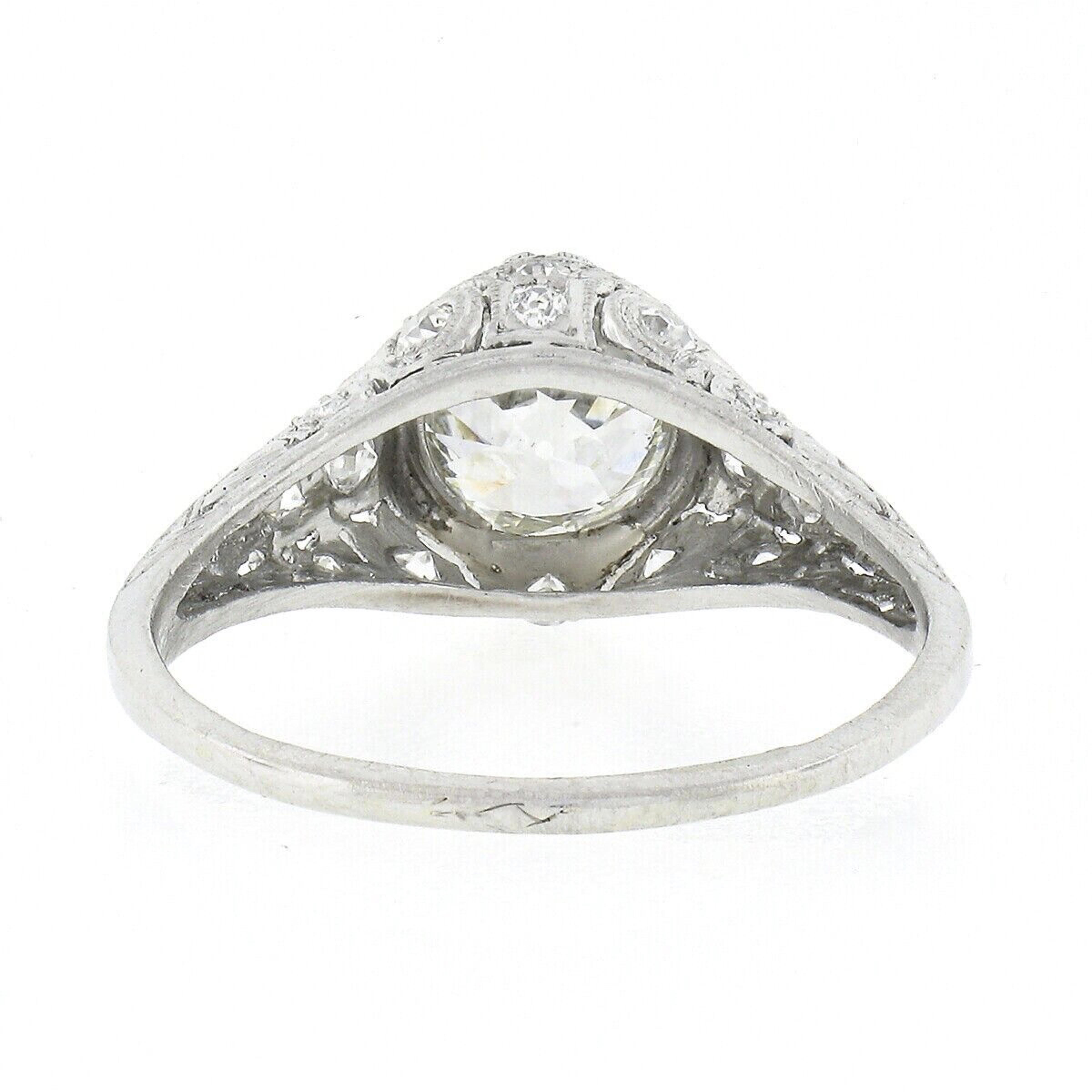 Antique Edwardian Platinum 1.99ctw GIA European Diamond Etched Engagement Ring 1