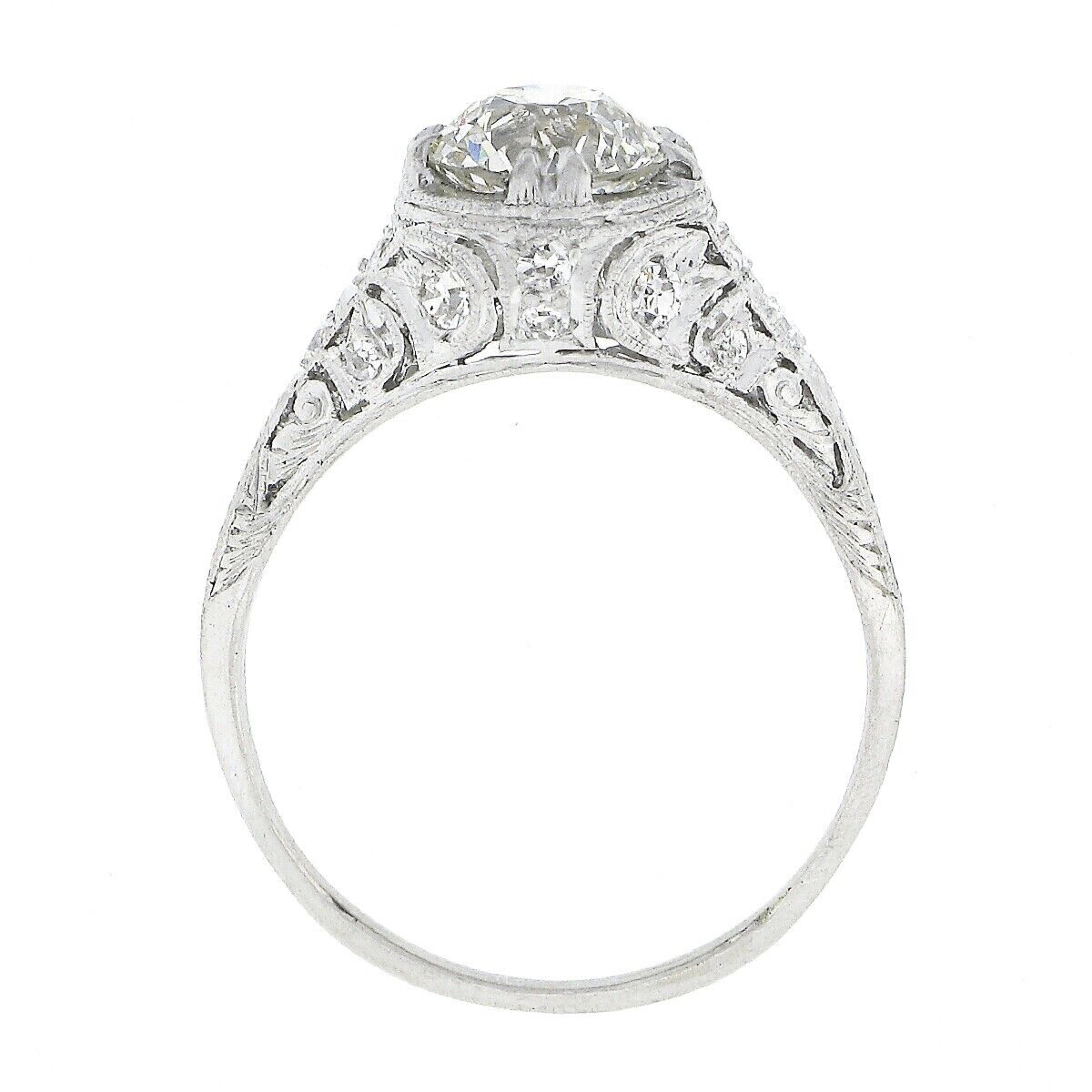 Antique Edwardian Platinum 1.99ctw GIA European Diamond Etched Engagement Ring 2