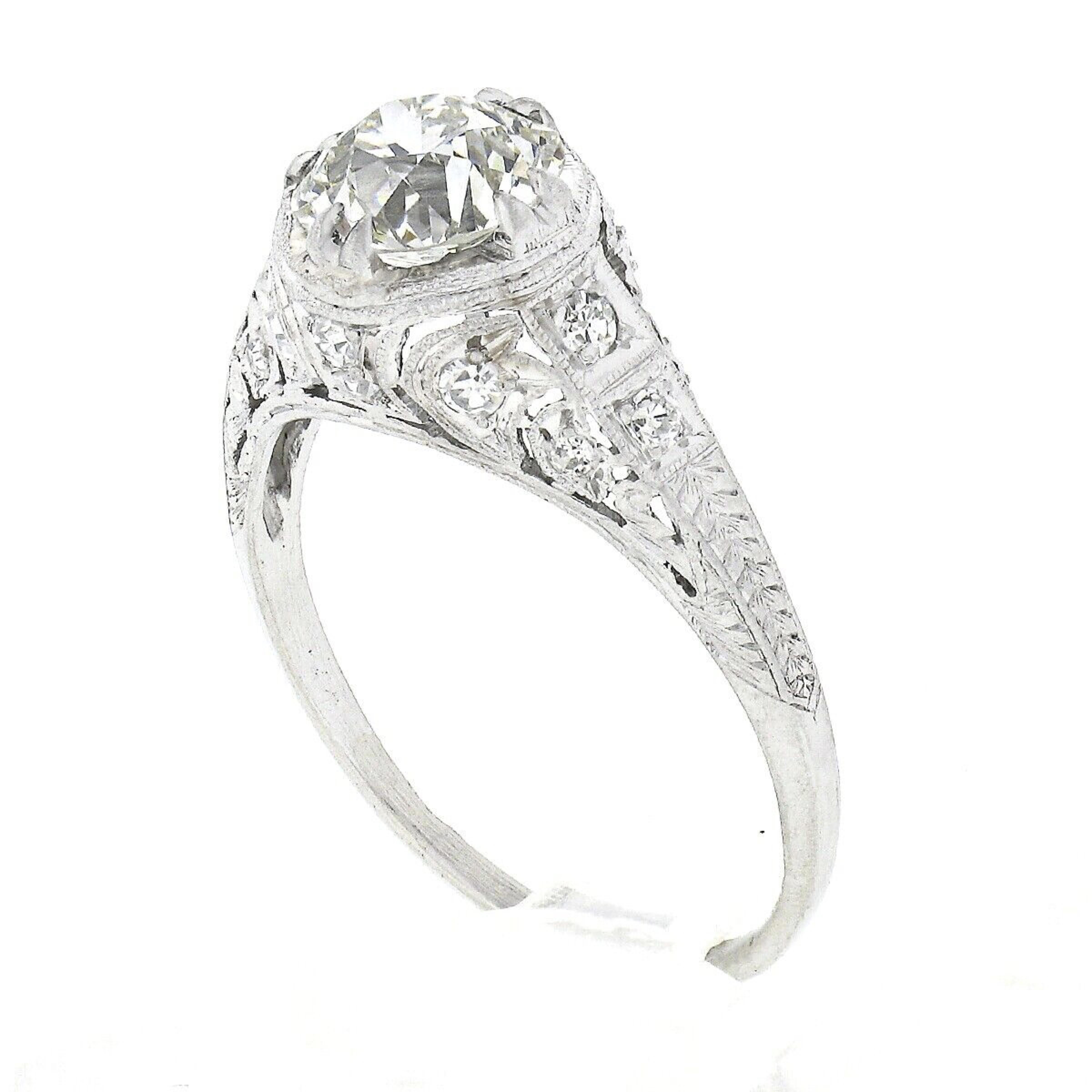 Antique Edwardian Platinum 1.99ctw GIA European Diamond Etched Engagement Ring 3