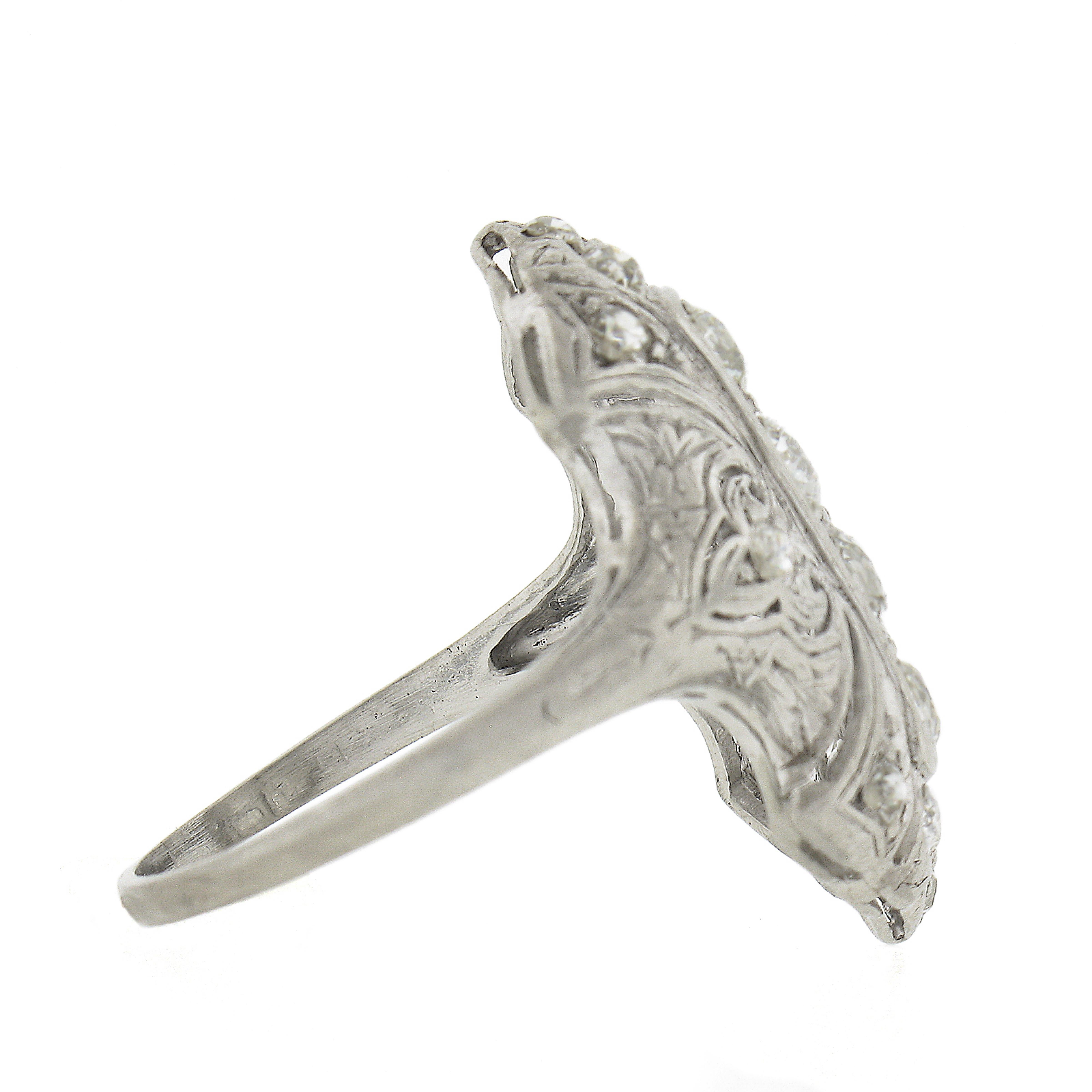 Women's Antique Edwardian Platinum 1ctw Old Diamond Milgrain Detailed Long Dinner Ring For Sale
