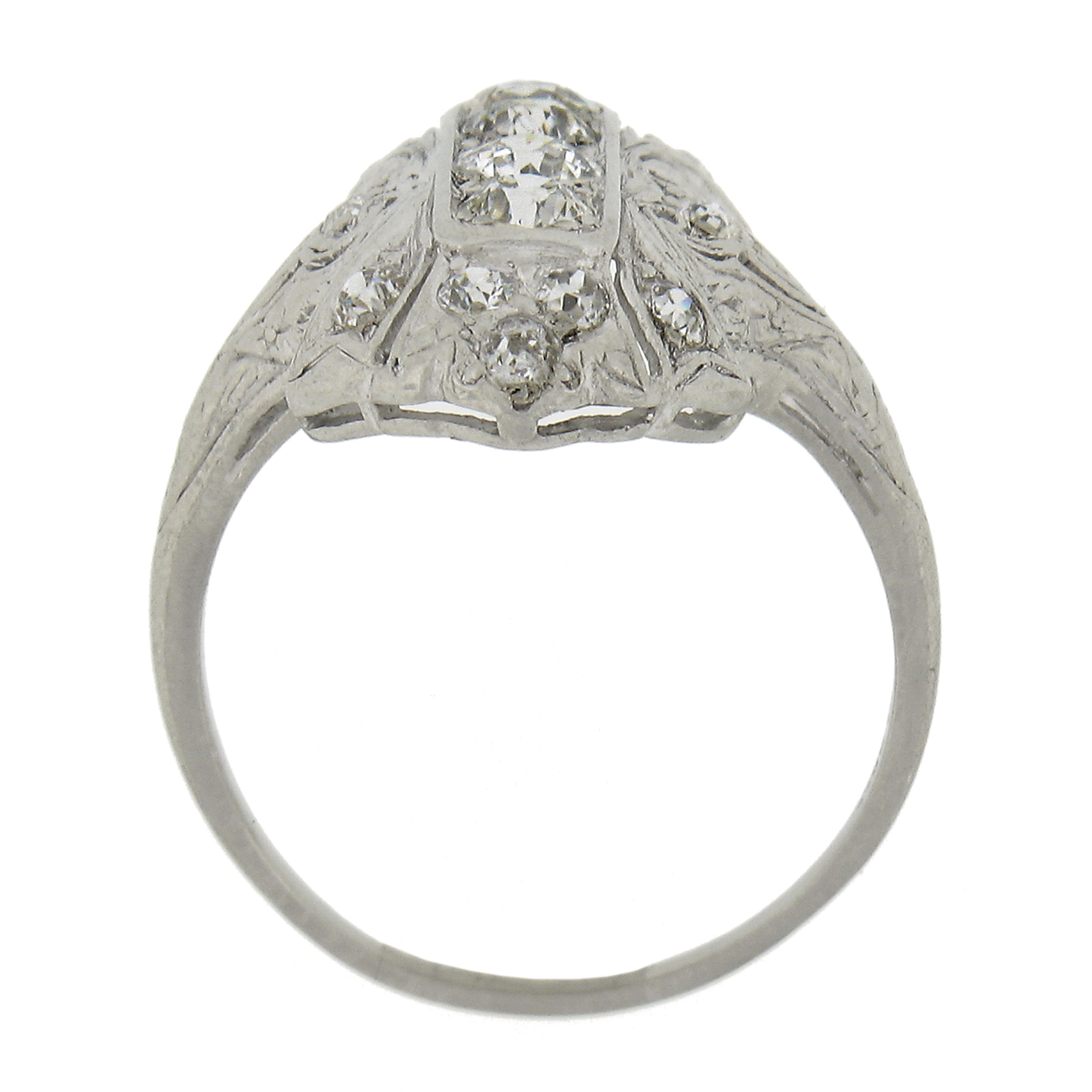 Antique Edwardian Platinum 1ctw Old Diamond Milgrain Detailed Long Dinner Ring For Sale 3