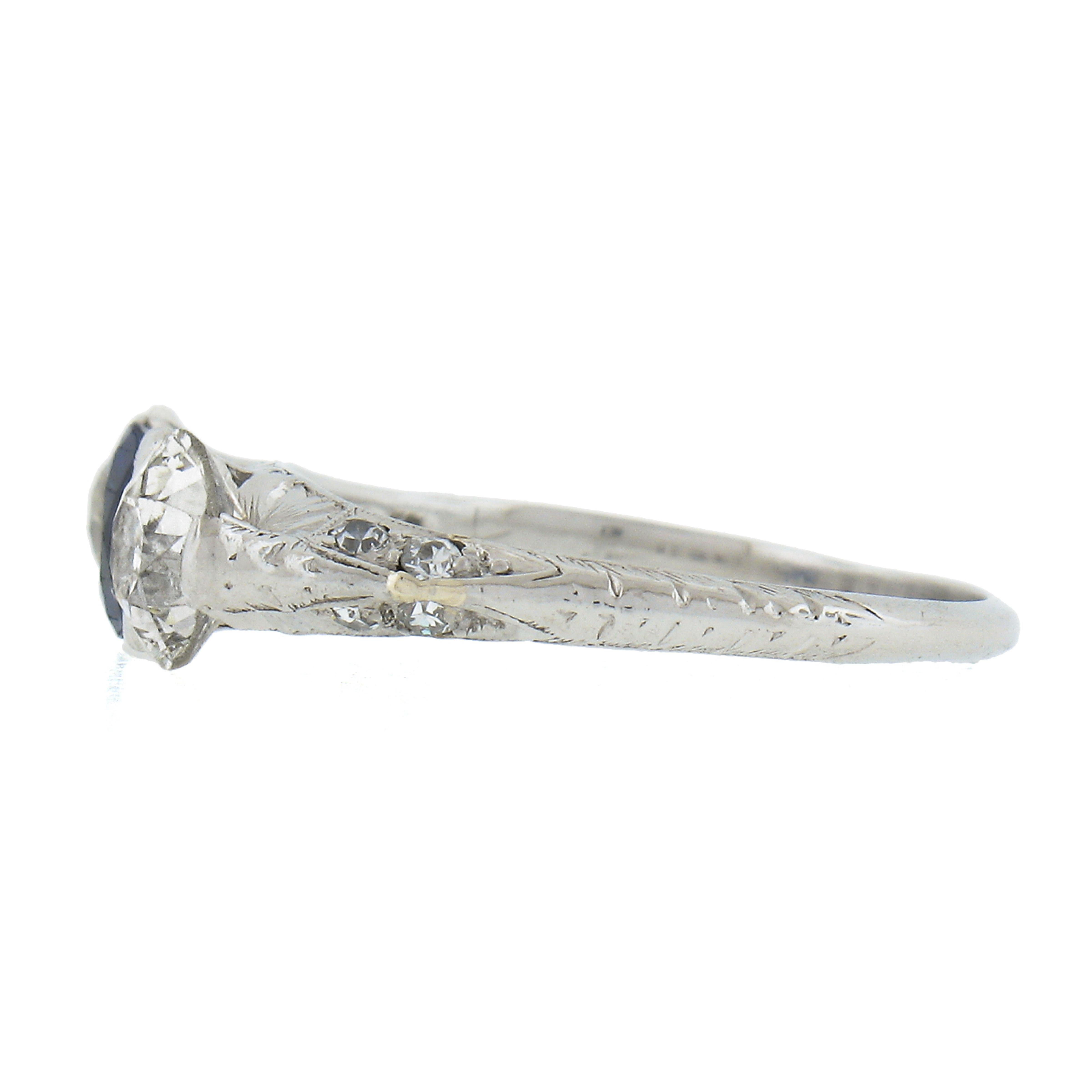 Antiker edwardianischer Platin-Schnörkelring, 2,33 Karat GIA Saphir, alter europäischer Diamant Damen im Angebot