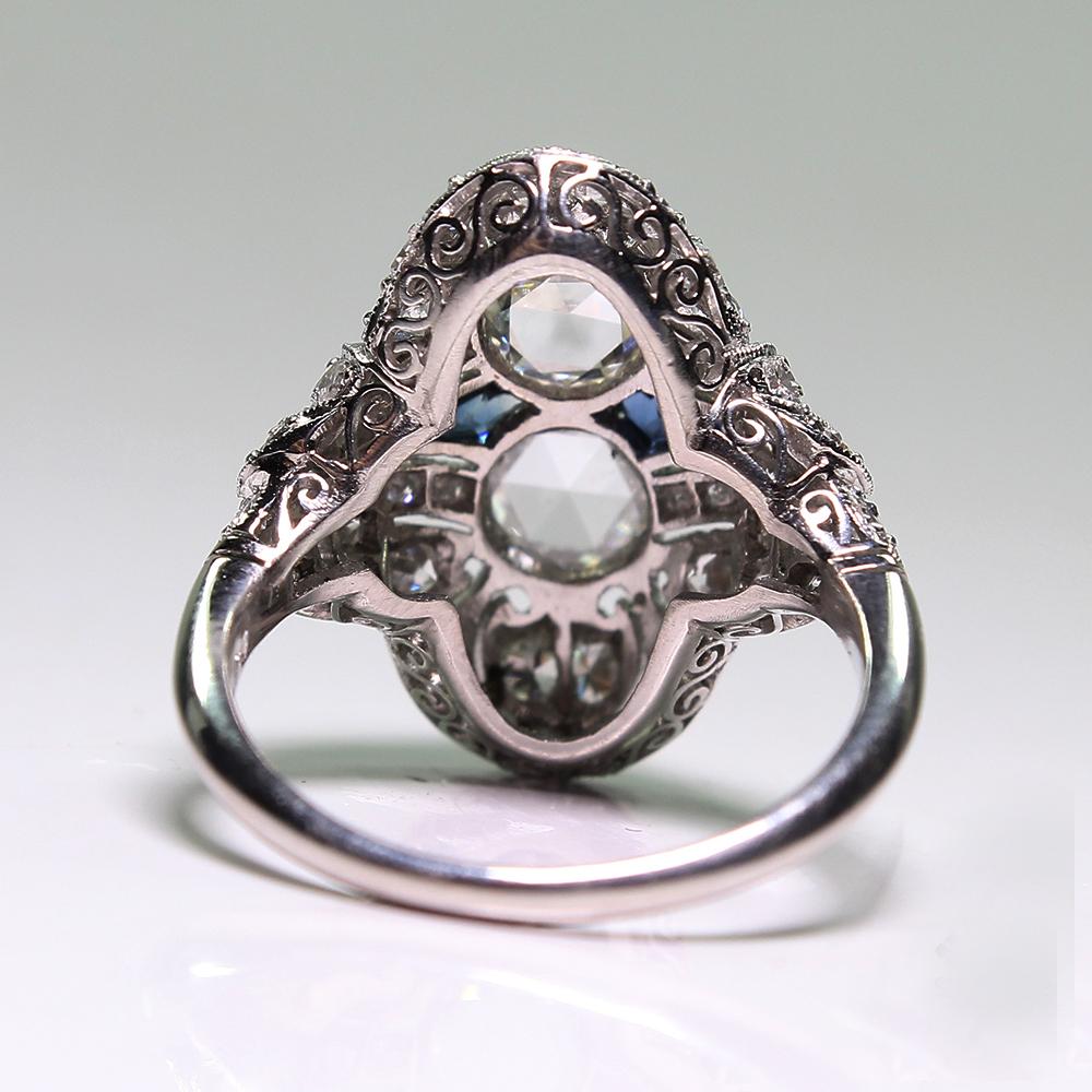 Antique Edwardian Platinum 2.35 Carat Diamond and Sapphire Ring In New Condition In Miami, FL