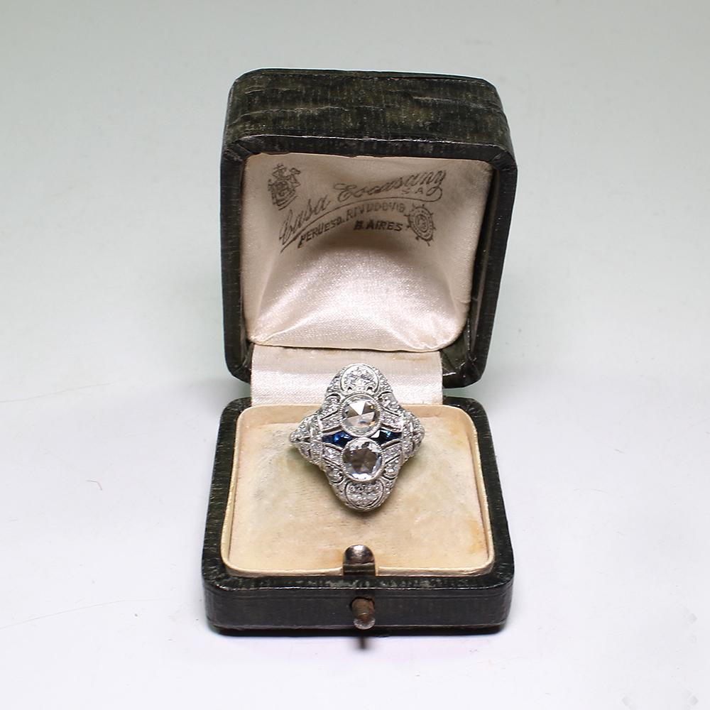 Antique Edwardian Platinum 2.35 Carat Diamond and Sapphire Ring 3