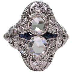 Antique Edwardian Platinum 2.35 Carat Diamond and Sapphire Ring