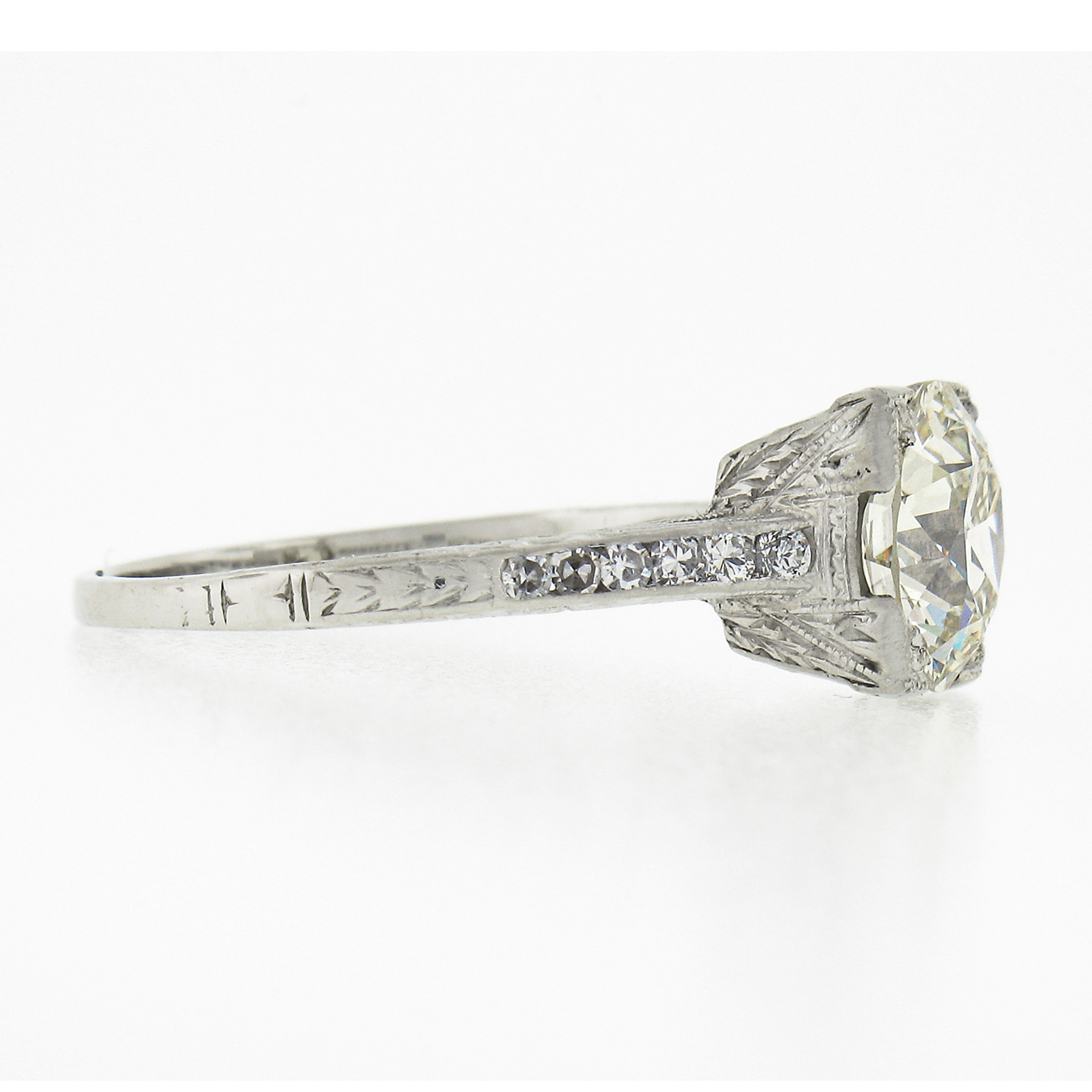 Women's Antique Edwardian Platinum 2.38ct GIA Old European Diamond Engagement Ring For Sale