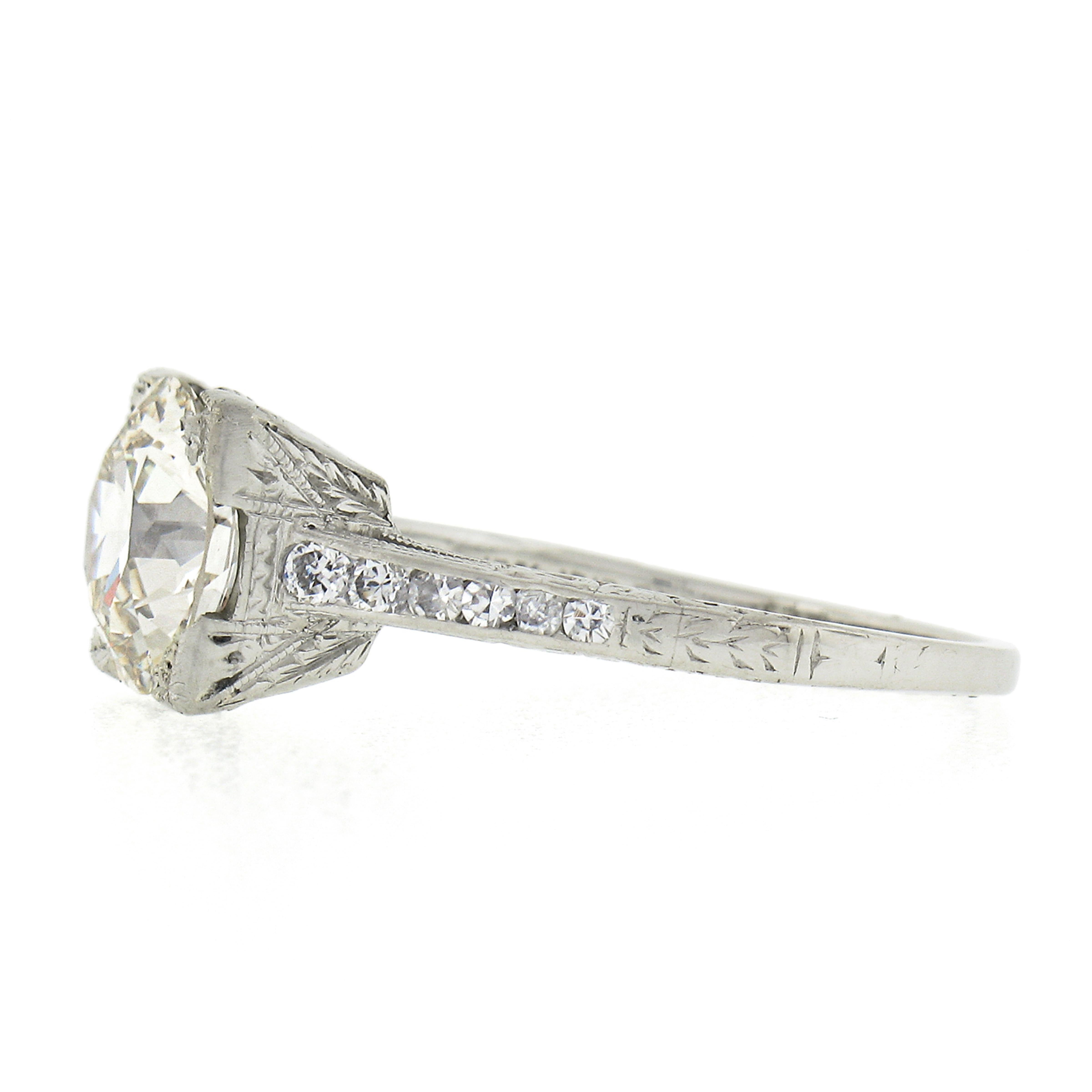 Antique Edwardian Platinum 2.38ct GIA Old European Diamond Engagement Ring For Sale 1