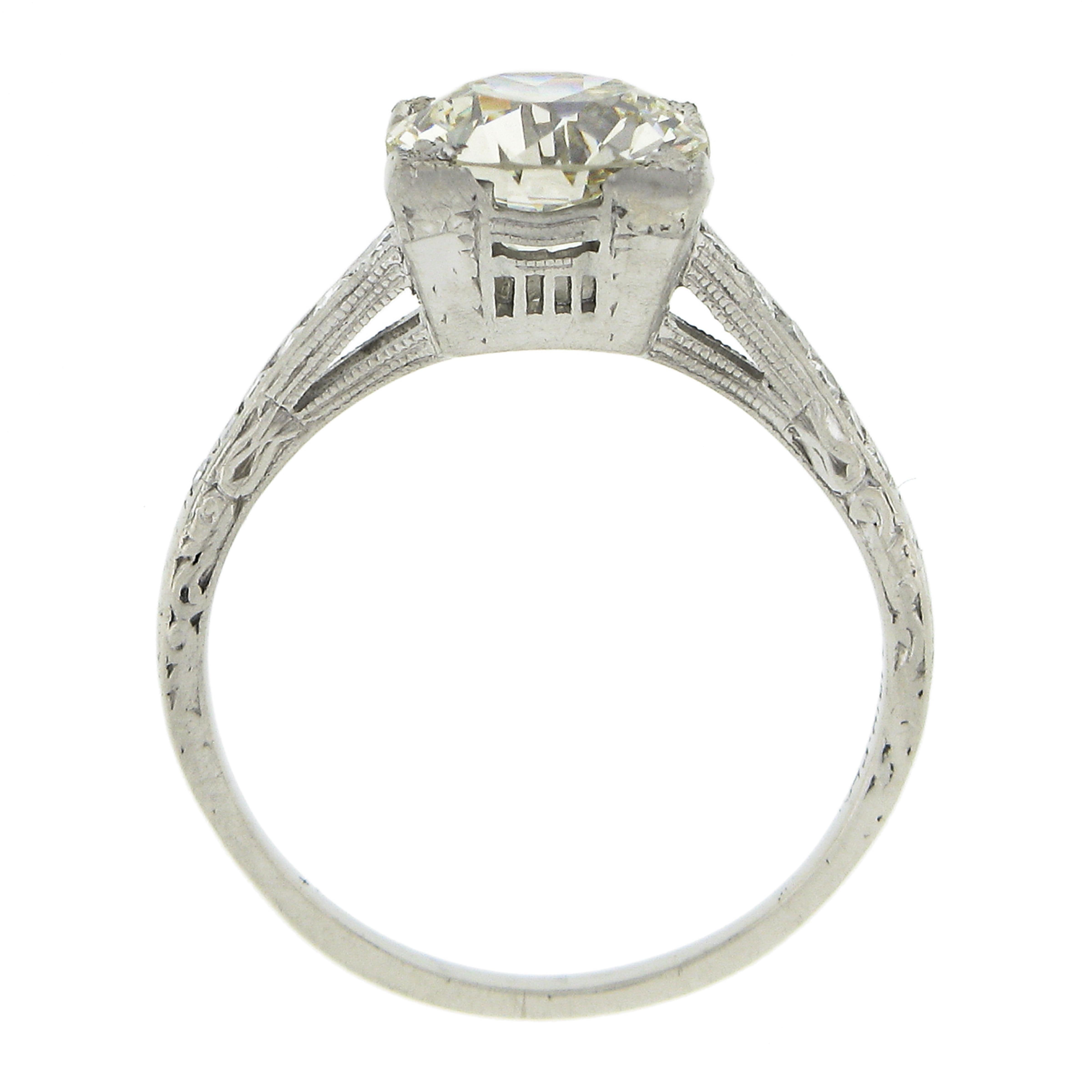 Antique Edwardian Platinum 2.38ct GIA Old European Diamond Engagement Ring For Sale 3