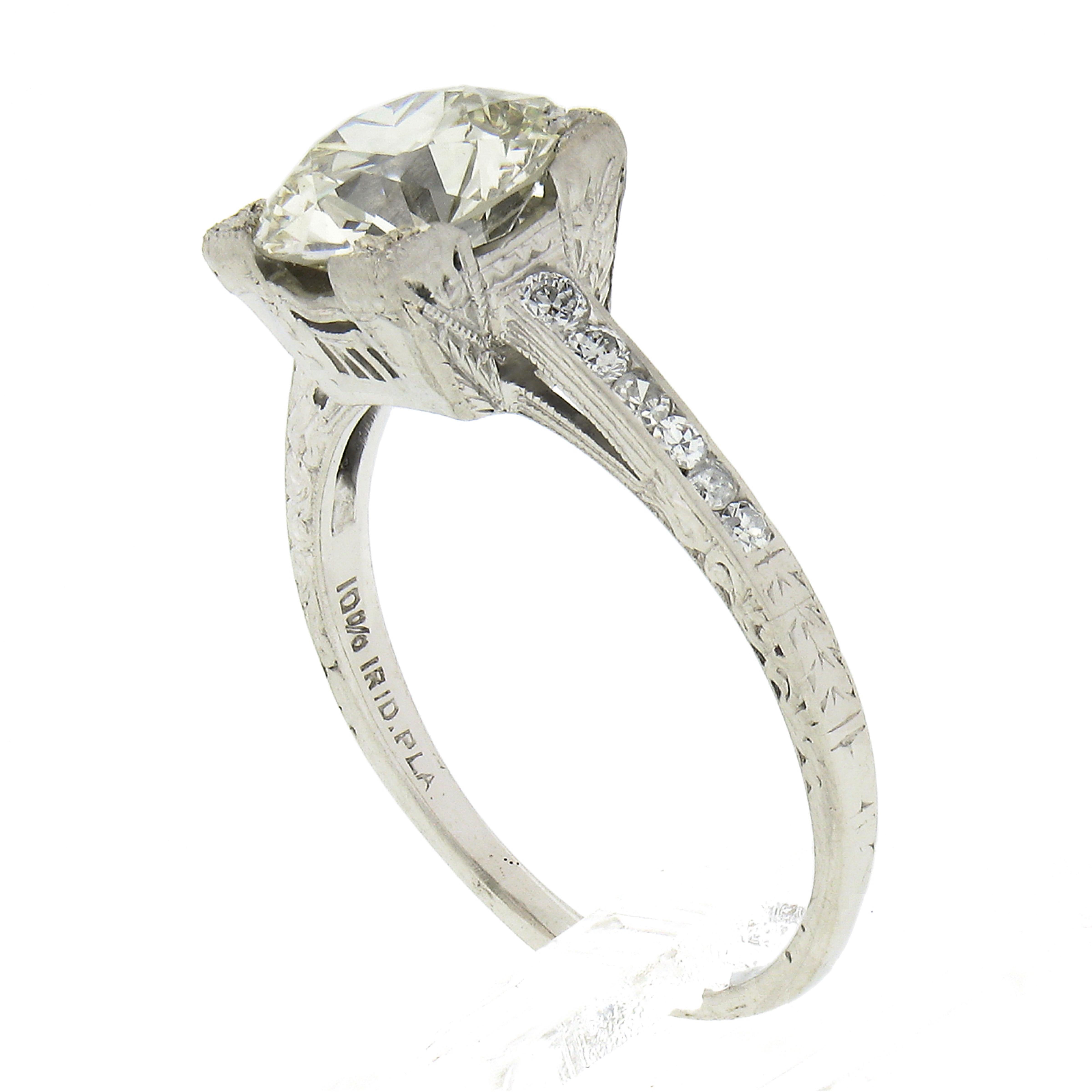 Antique Edwardian Platinum 2.38ct GIA Old European Diamond Engagement Ring For Sale 4