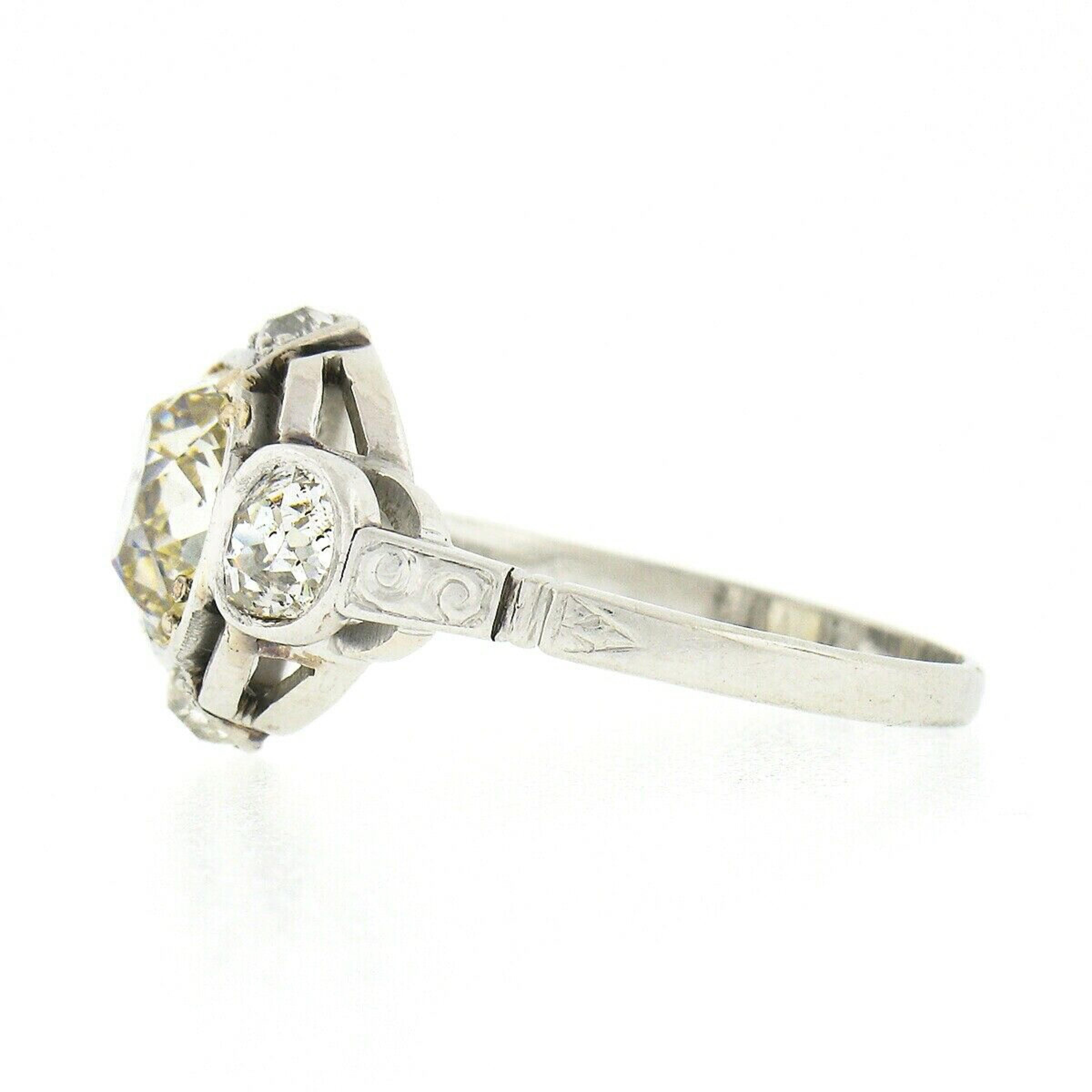 Women's Antique Edwardian Platinum 2.40ct Old Mine Cut Diamond Solitaire Engagement Ring