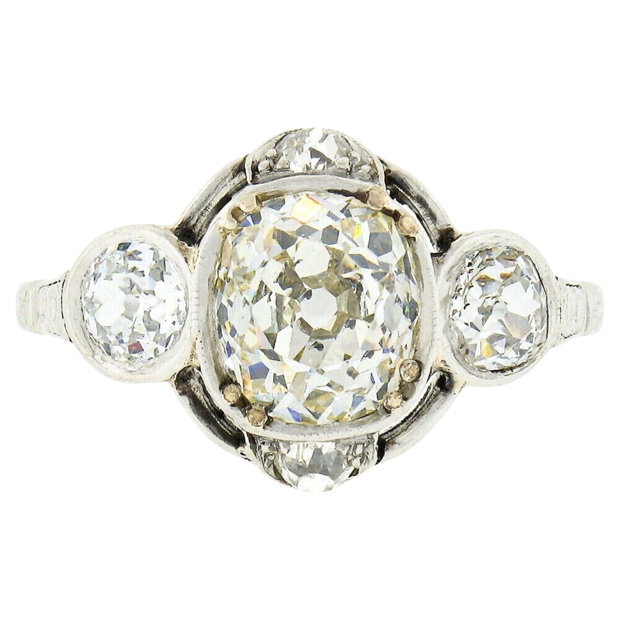 Antique Edwardian Platinum 2.40ct Old Mine Cut Diamond Solitaire Engagement Ring