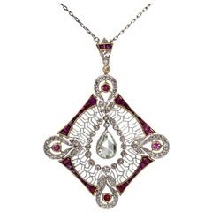 Antique Edwardian Platinum 2.7 Carat Diamond ‘GIA Certified’ and Ruby Pendant