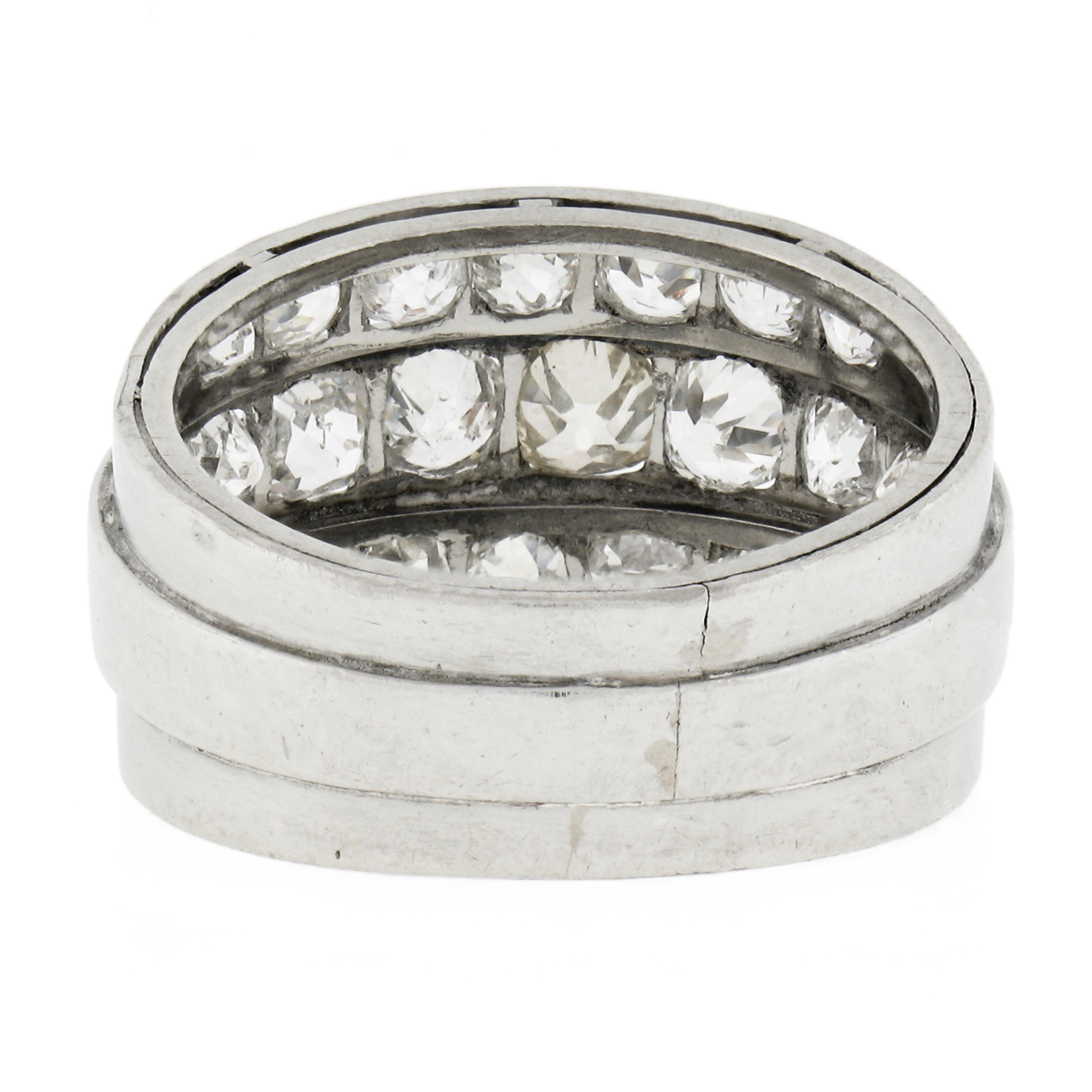 Antique Edwardian Platinum 2.75ctw Chunky Old Mine Diamond 3 Row Wide Band Ring For Sale 2