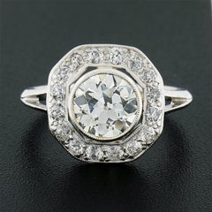 Antique Edwardian Platinum 2.99ct GIA European Diamond Bezel & Pave Platter Ring