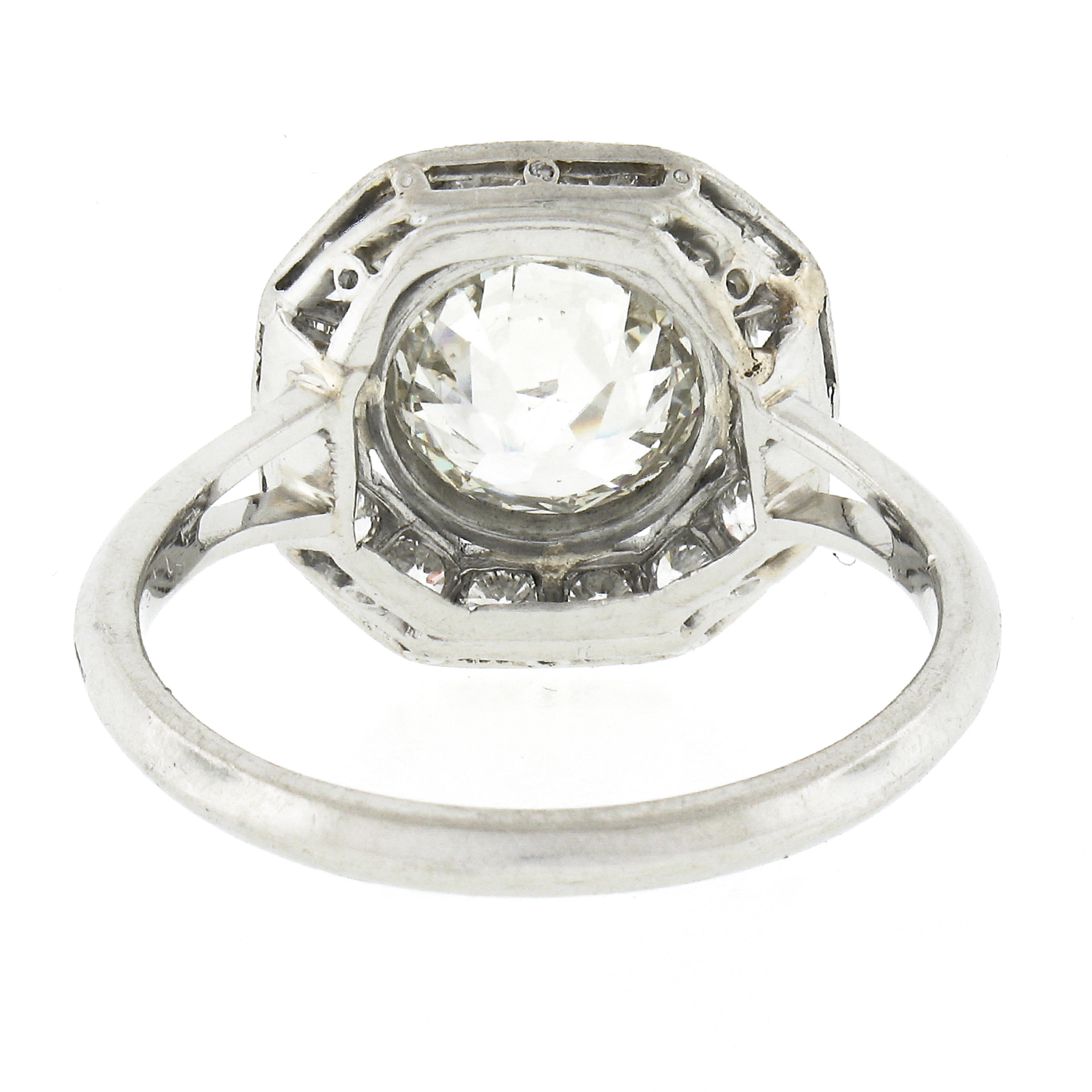 Women's Antique Edwardian Platinum 2.99ct GIA European Diamond Bezel & Pave Platter Ring For Sale