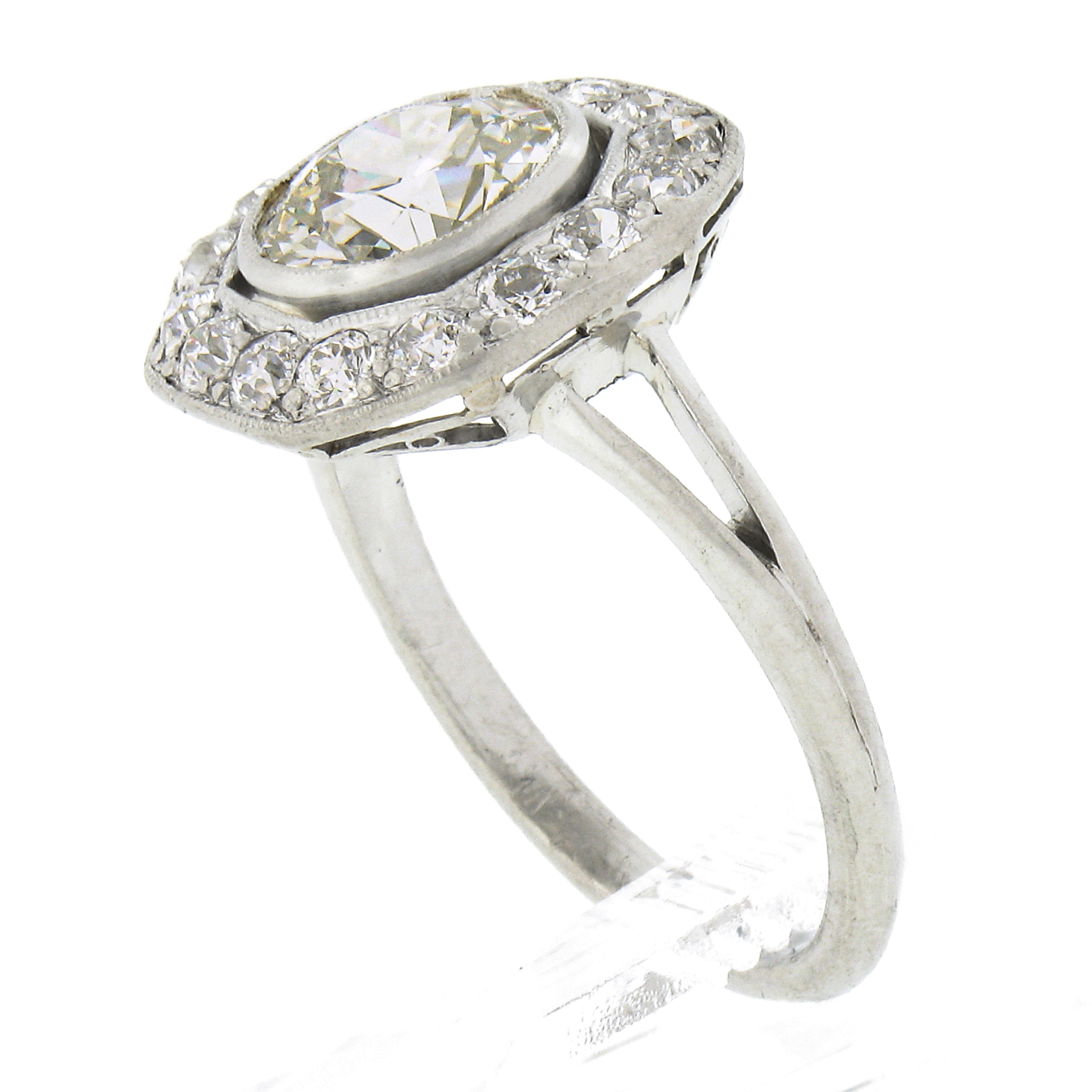 Antique Edwardian Platinum 2.99ct GIA European Diamond Bezel & Pave Platter Ring For Sale 2