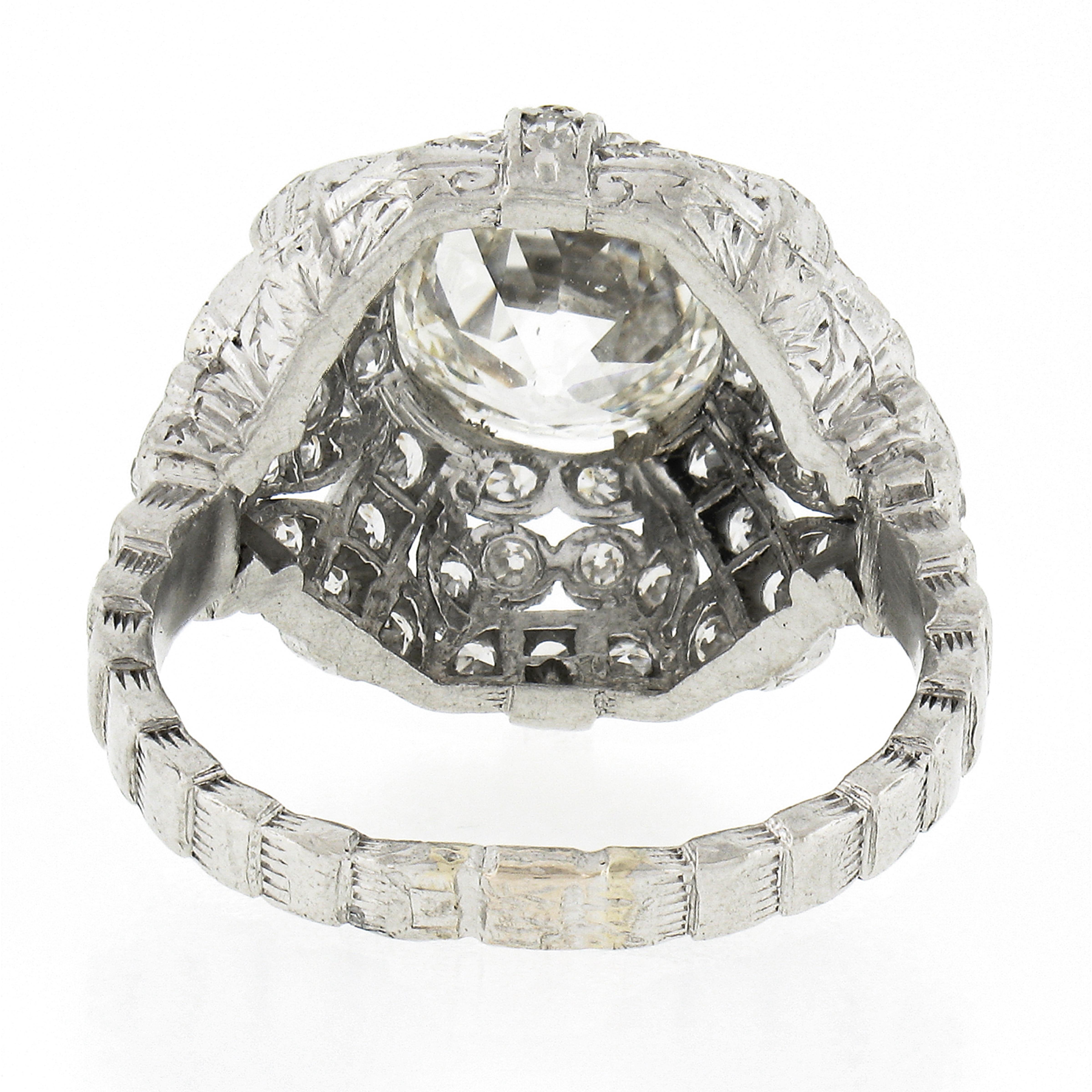 Antique Edwardian Platinum 3.21ctw GIA European Diamond Mosaic Domed Dinner Ring For Sale 2