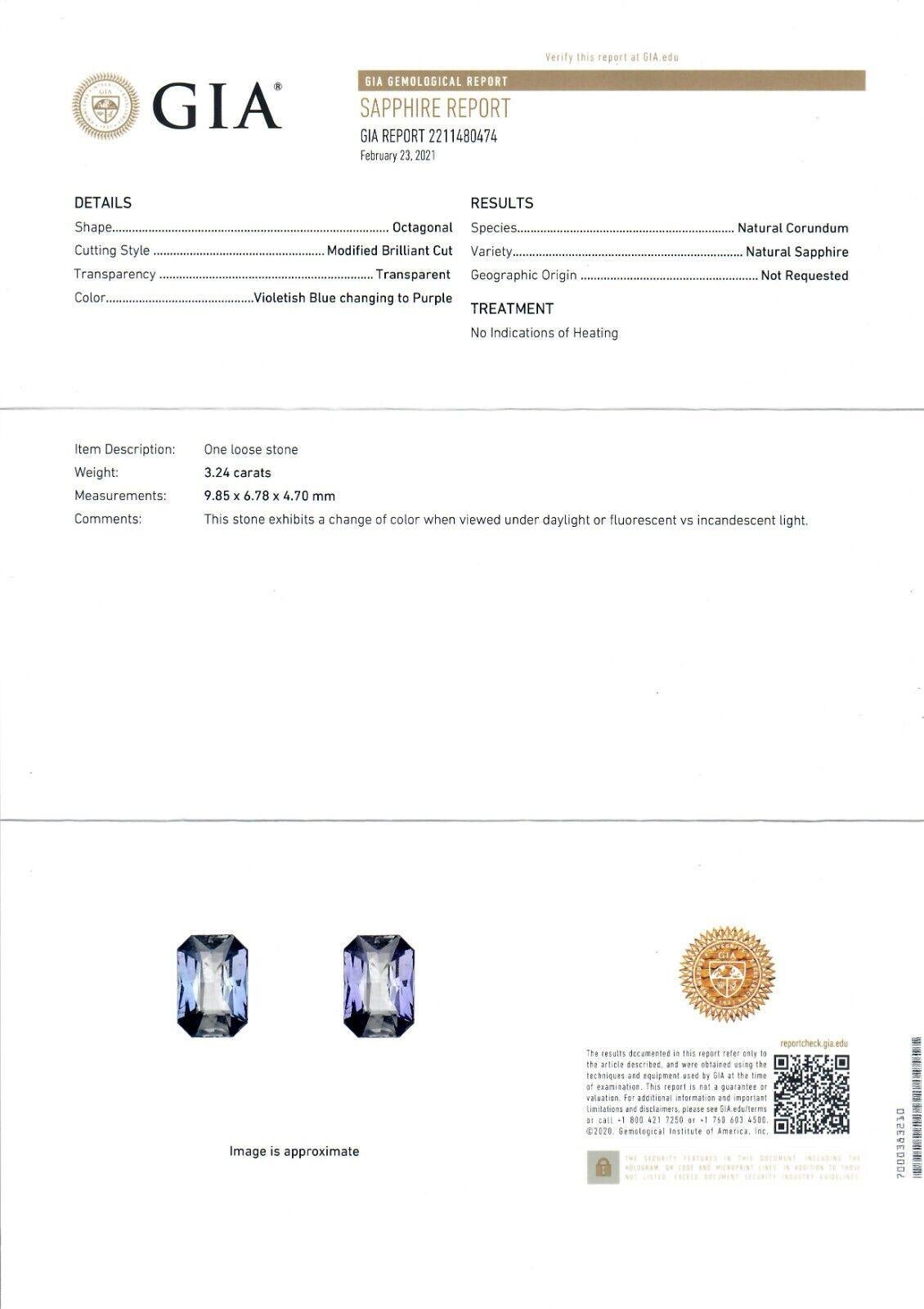 Bague filigrane édouardienne ancienne en platine 4,14 carats, certifiée GIA, sans chaleur, saphir et diamant en vente 5
