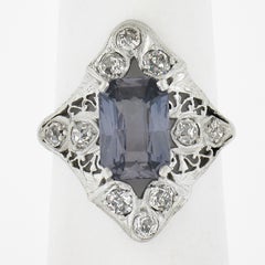 Antique Edwardian Platinum 4.14ctw GIA No Heat Sapphire Diamond Filigree Ring