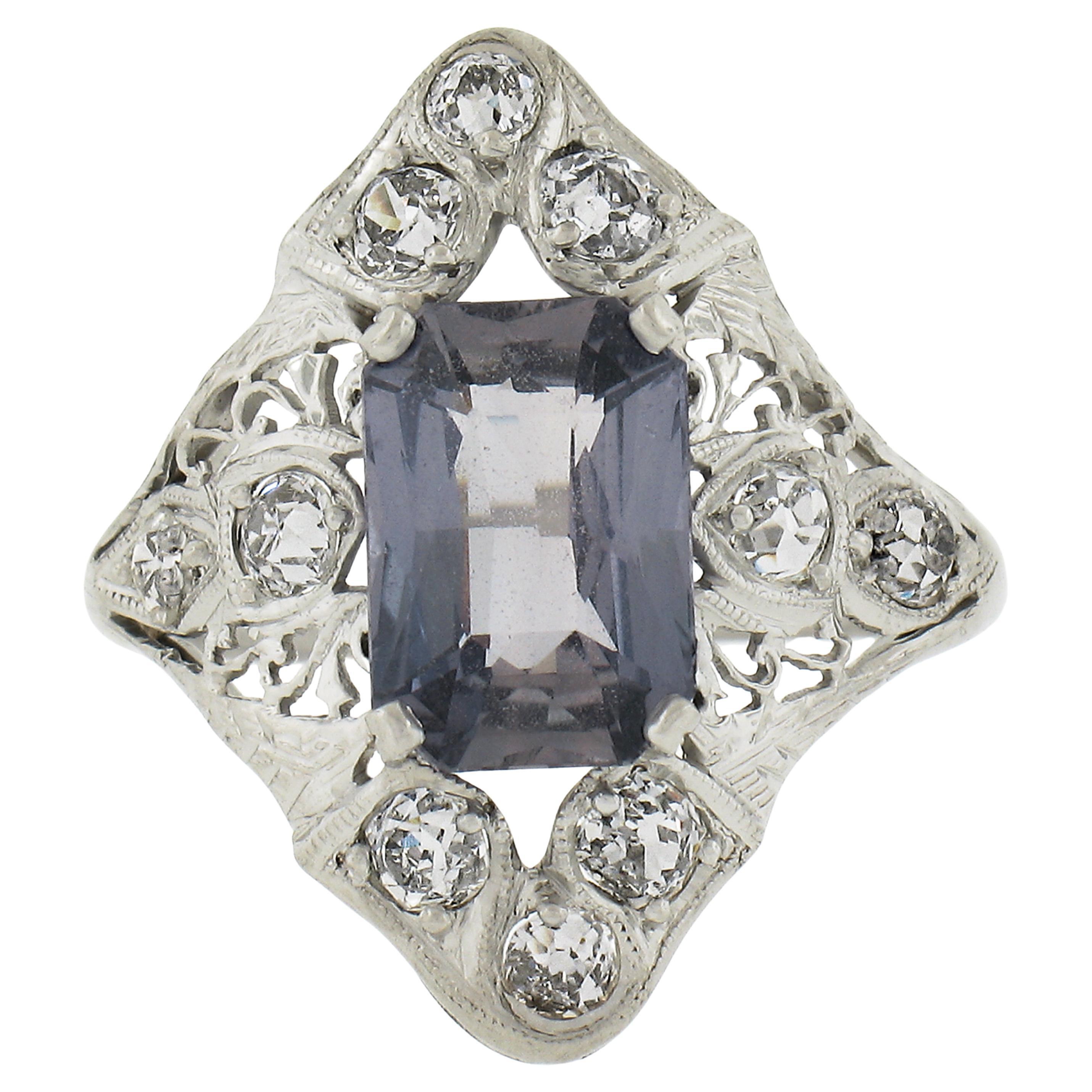 Antique Edwardian Platinum 4.14ctw GIA No Heat Sapphire Diamond Filigree Ring For Sale