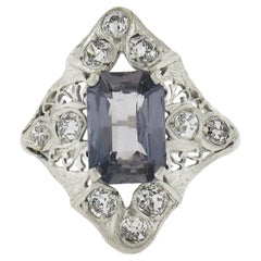 Antique Edwardian Platinum 4.14ctw GIA No Heat Sapphire Diamond Filigree Ring