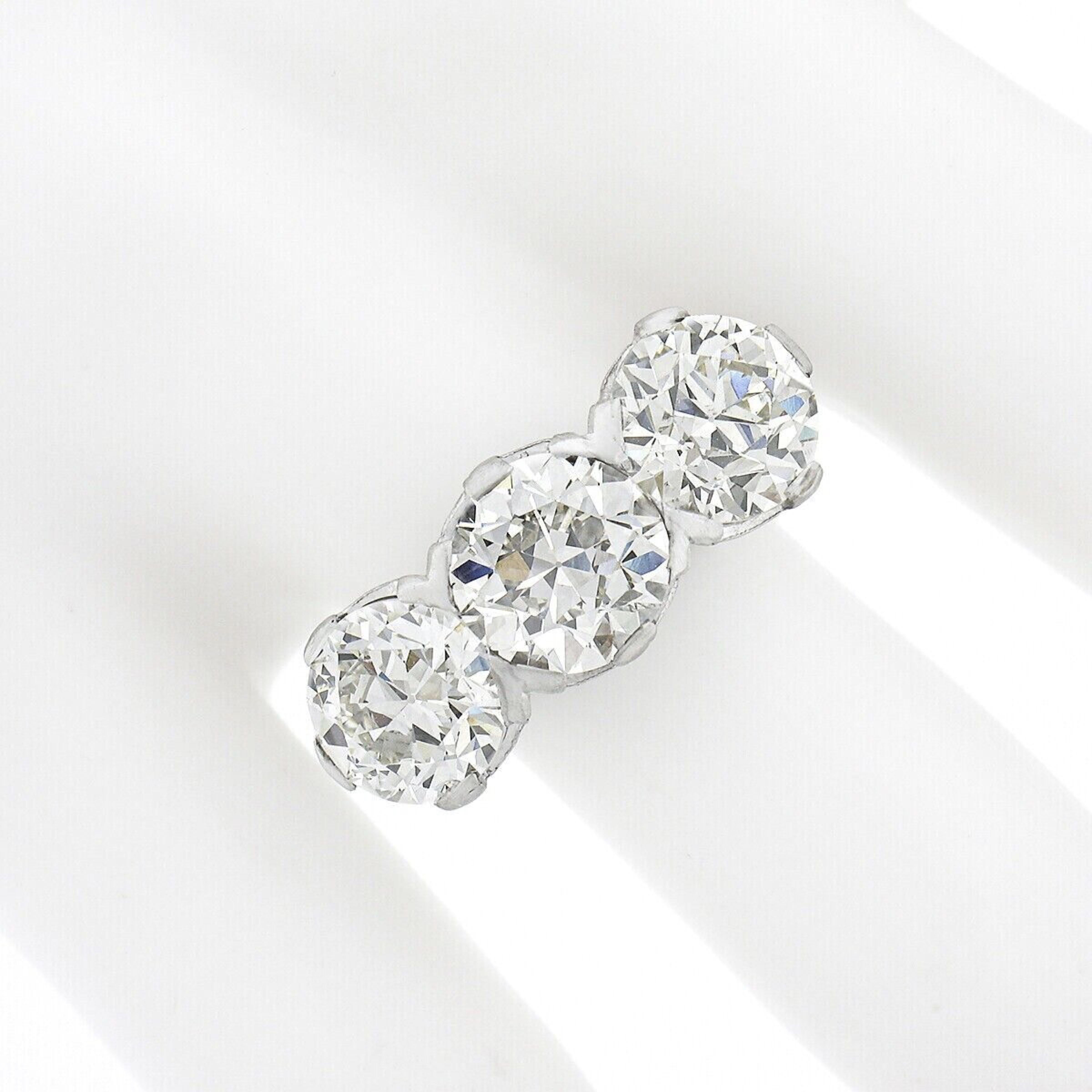 Old European Cut Antique Edwardian Platinum 6.12ctw GIA Old European Large Diamond 3 Stone Ring