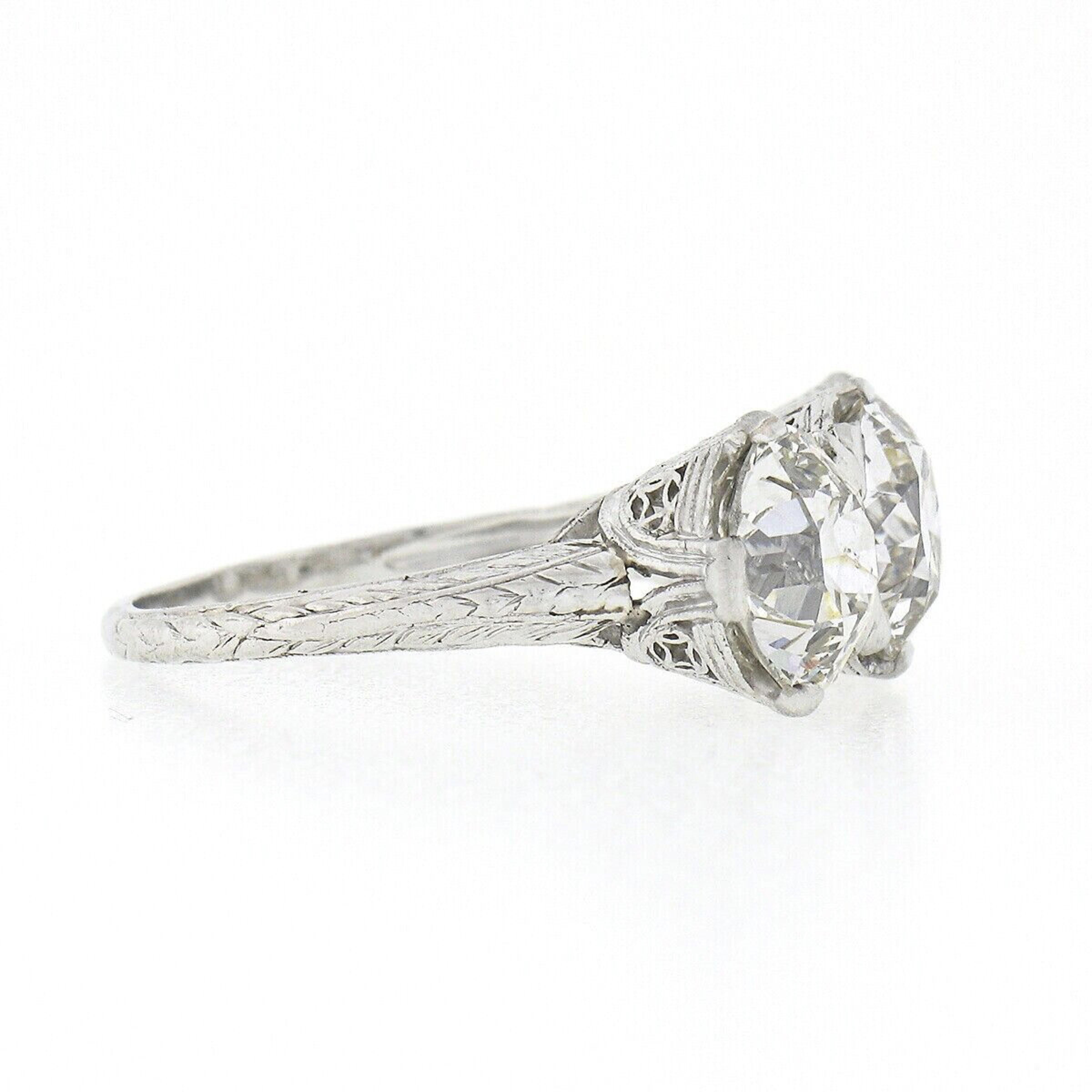 Women's Antique Edwardian Platinum 6.12ctw GIA Old European Large Diamond 3 Stone Ring For Sale