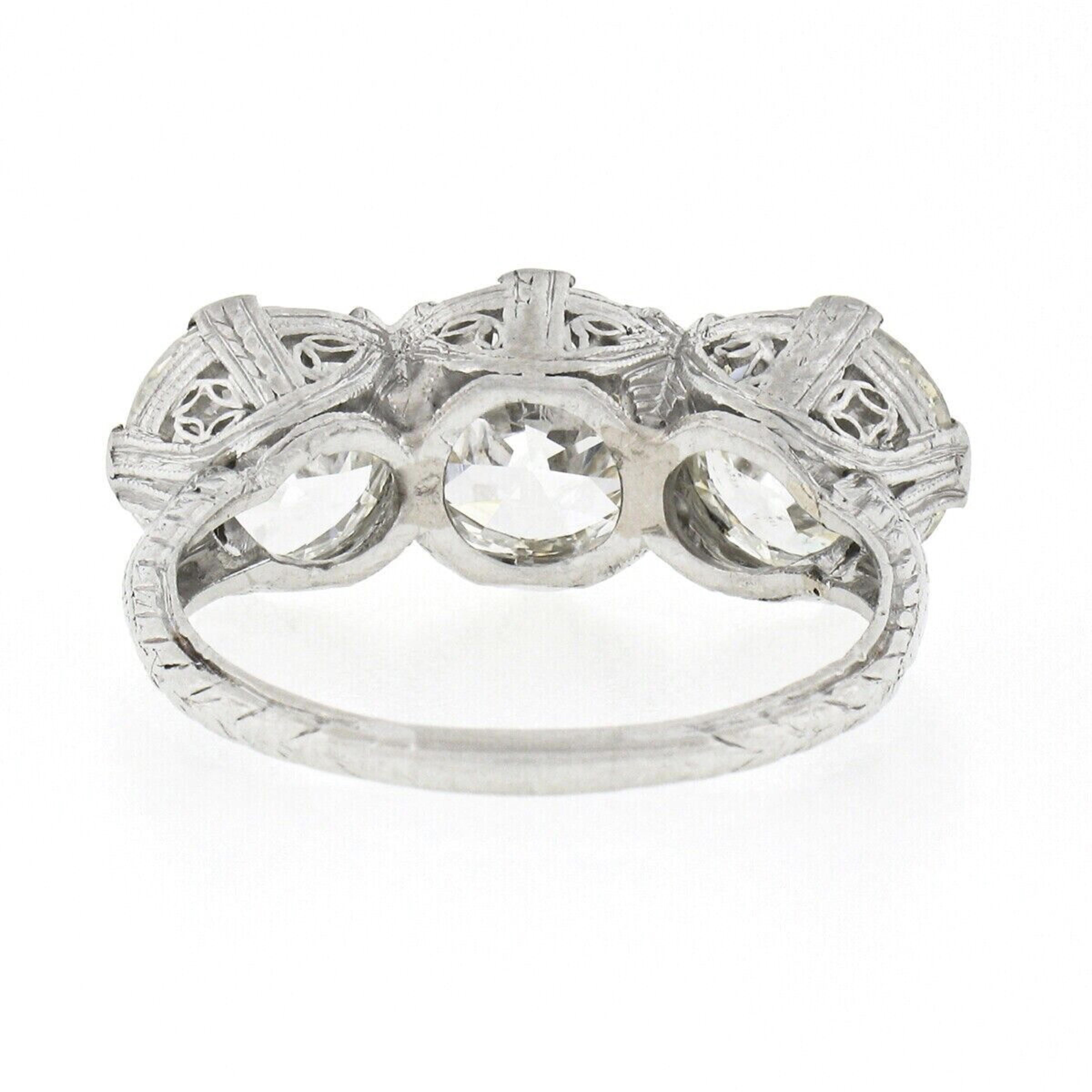Antique Edwardian Platinum 6.12ctw GIA Old European Large Diamond 3 Stone Ring 2