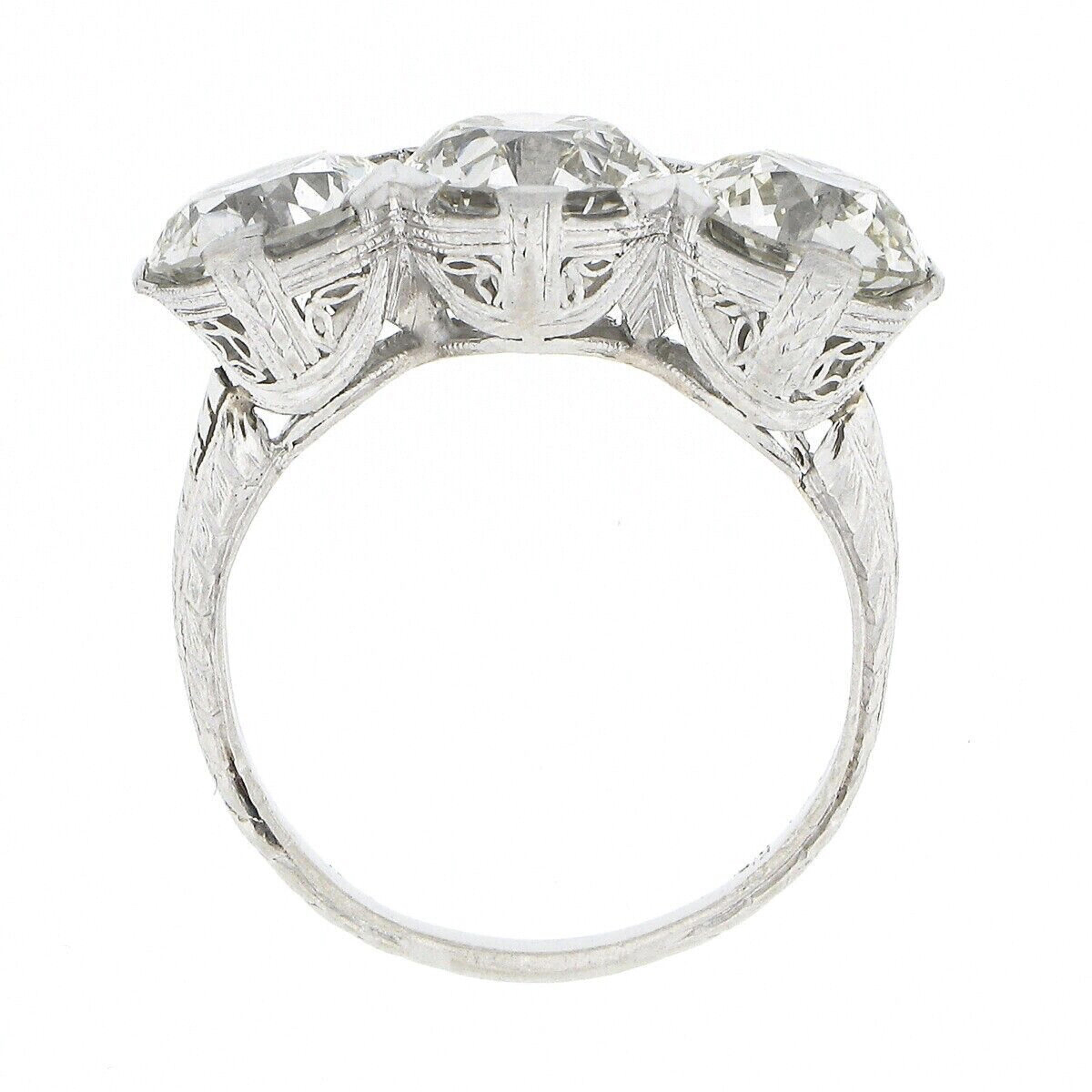Antique Edwardian Platinum 6.12ctw GIA Old European Large Diamond 3 Stone Ring 3