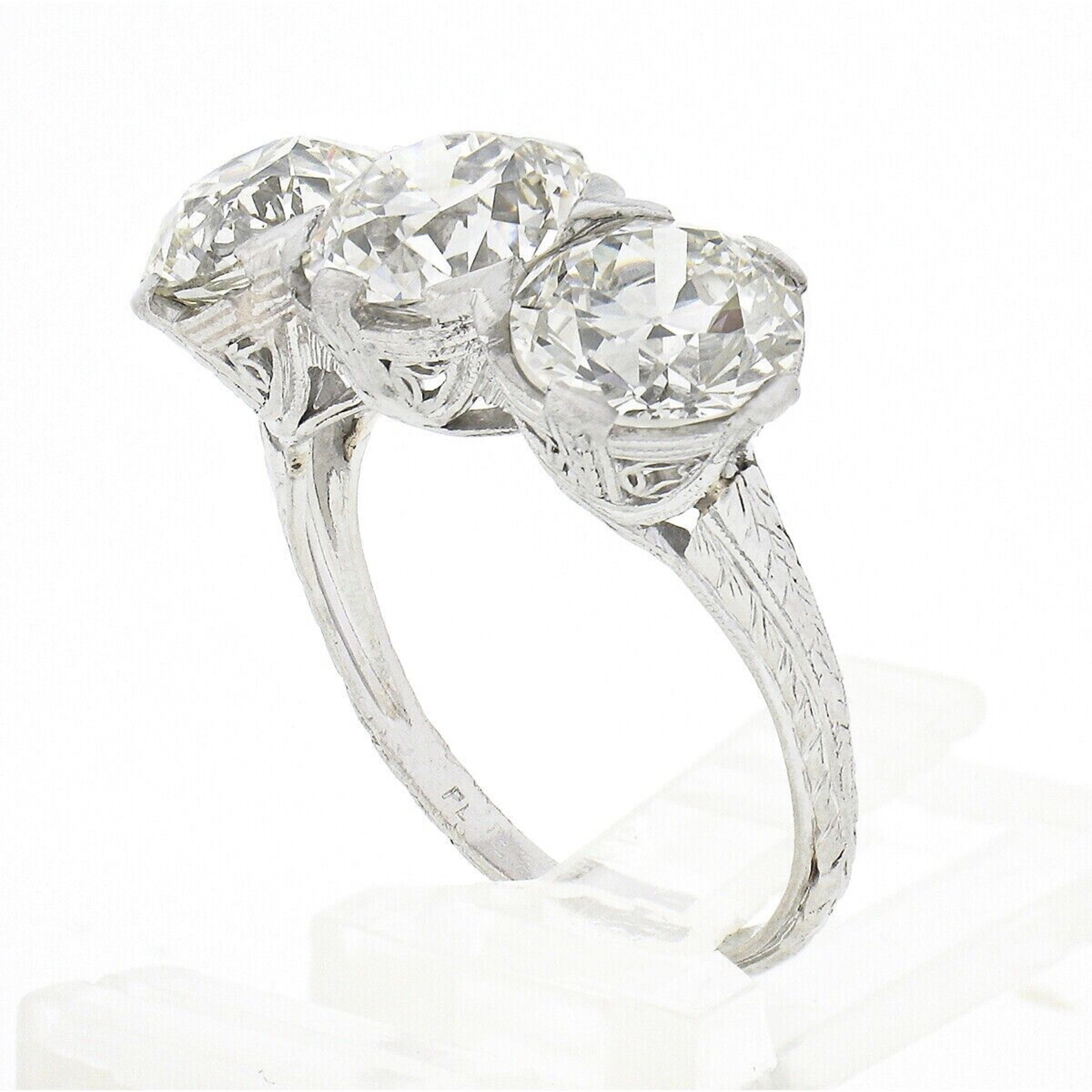 Antique Edwardian Platinum 6.12ctw GIA Old European Large Diamond 3 Stone Ring 4