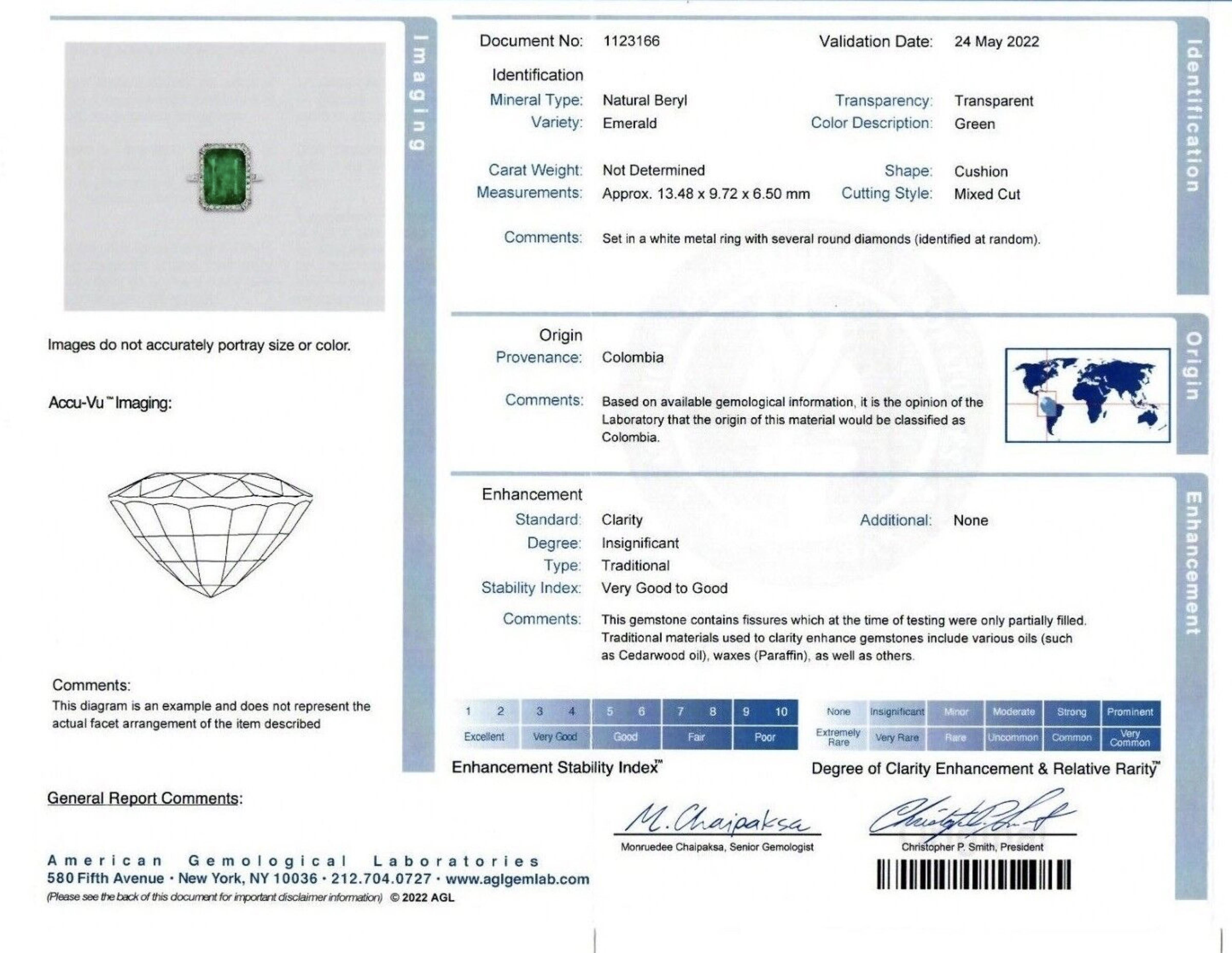 Antique Edwardian Platinum 6.55ct AGL Fine Colombian Emerald & Diamond Halo Ring 6