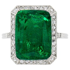 Antique Edwardian Platinum 6.55ct AGL Fine Colombian Emerald & Diamond Halo Ring