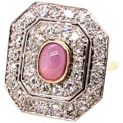 Antique Edwardian Platinum and 14 Karat Rose Gold Star Ruby and Diamond Ring