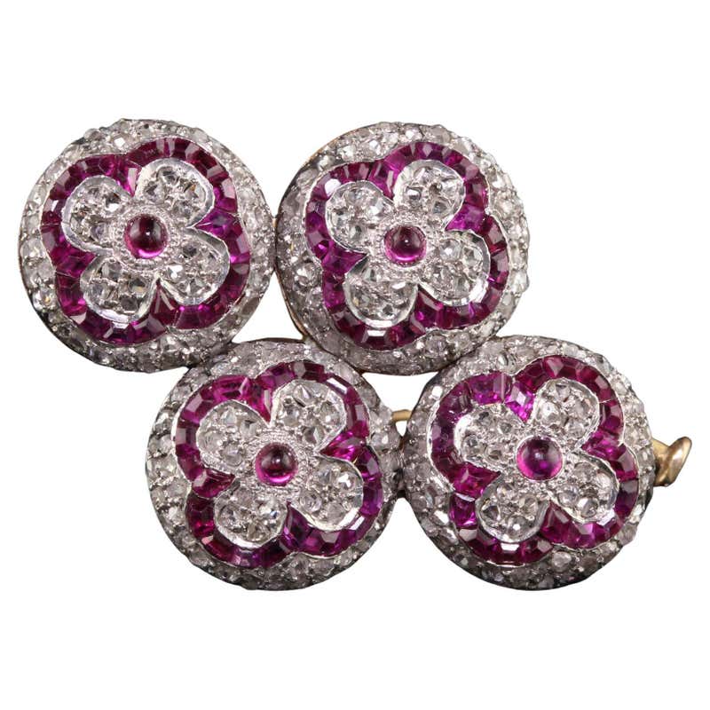 Antique Edwardian Dutch Ruby Diamond 18 Karat Rose Gold Platinum Bar ...