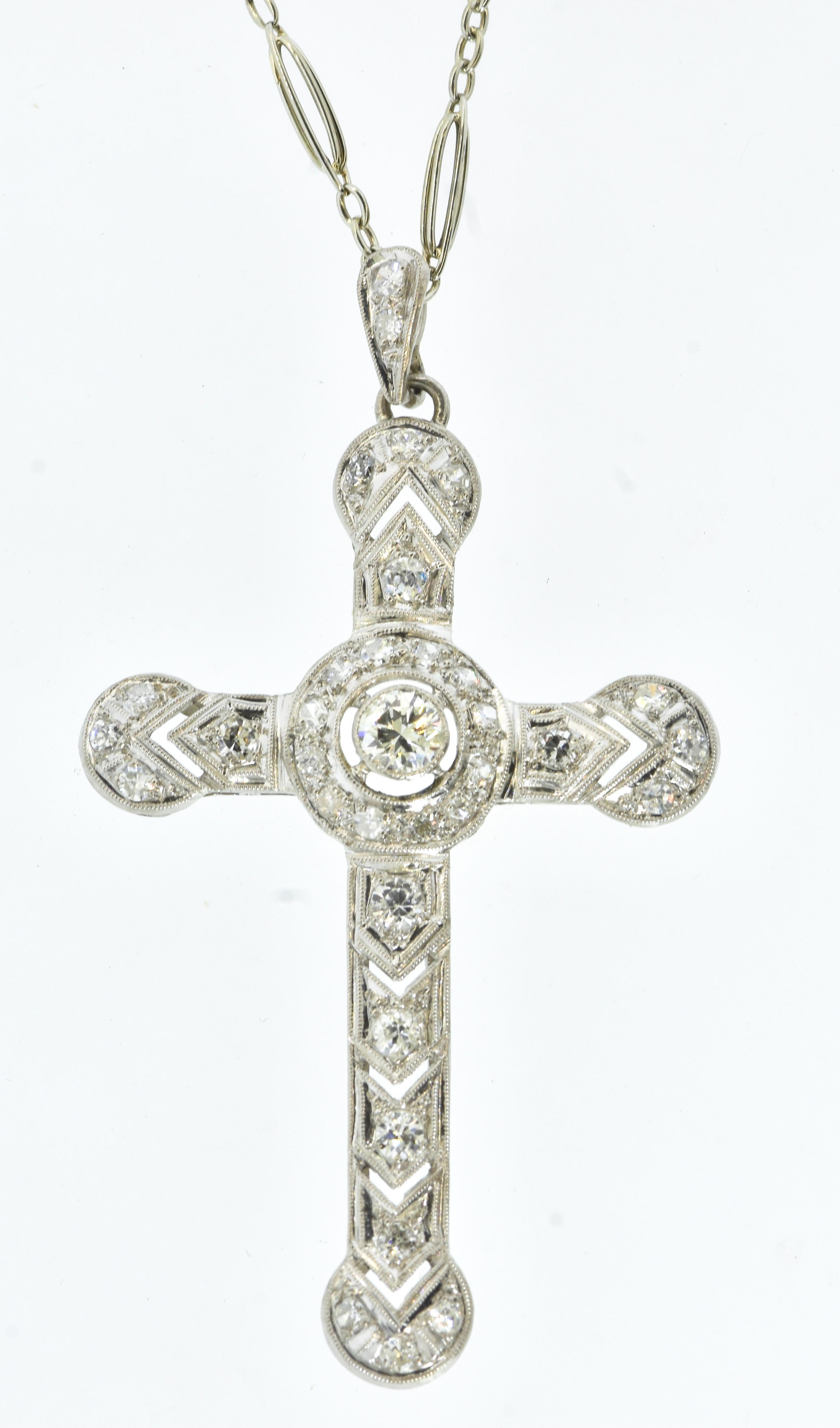 Old European Cut Antique Edwardian Platinum and Diamond Cross, circa 1910