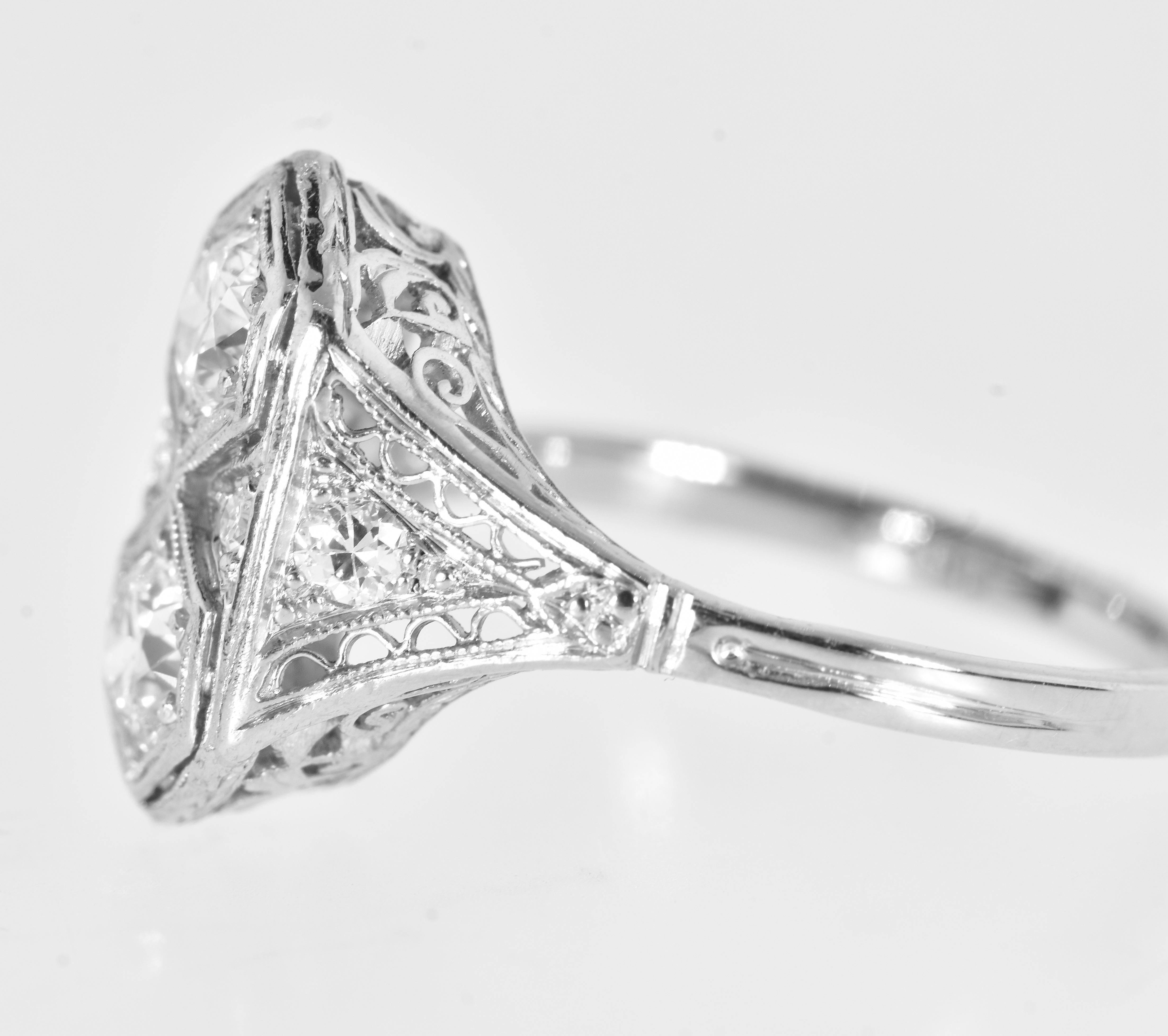 Old European Cut Antique Edwardian Platinum and Diamond Ring For Sale