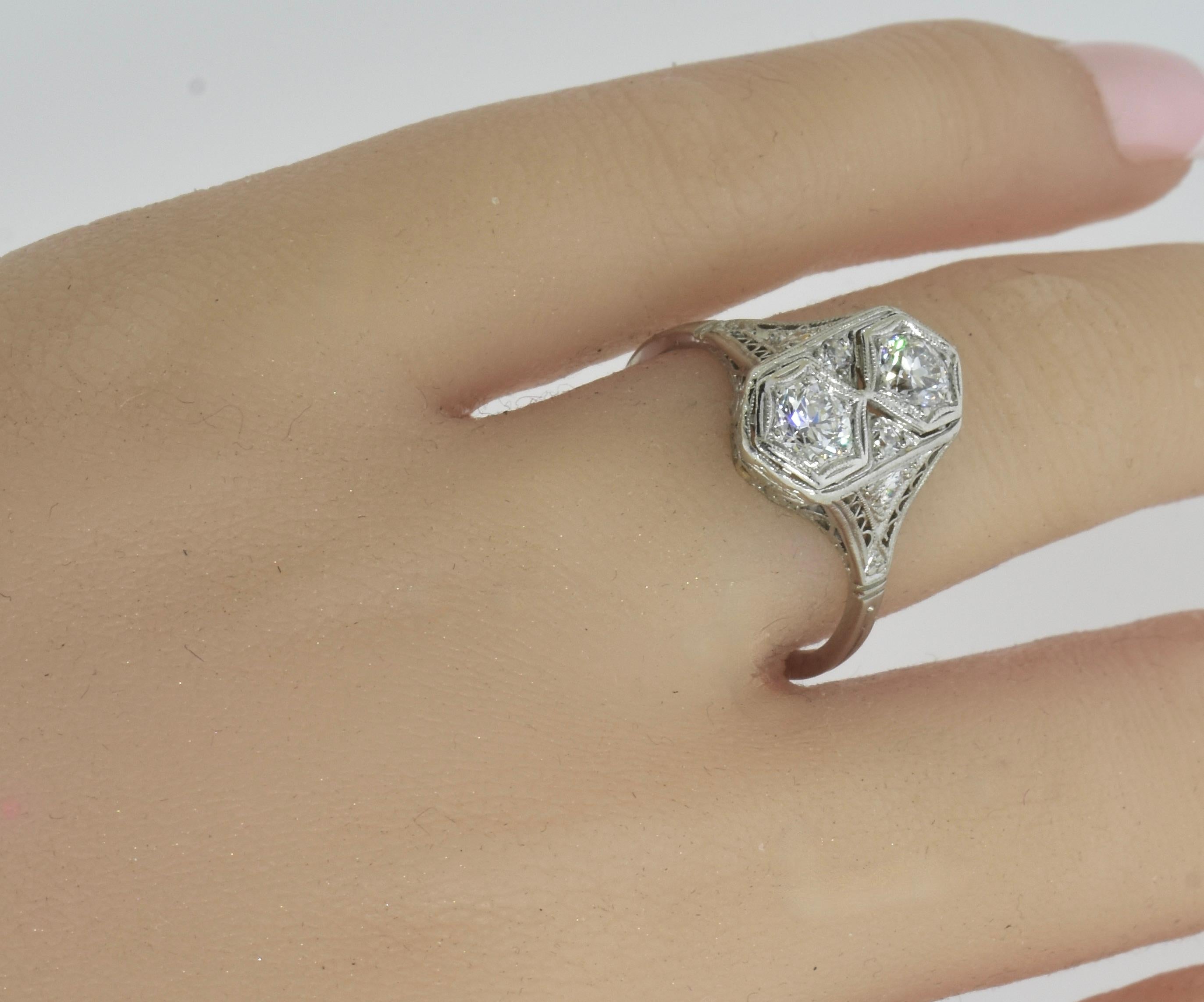 Women's or Men's Antique Edwardian Platinum and Diamond Ring For Sale