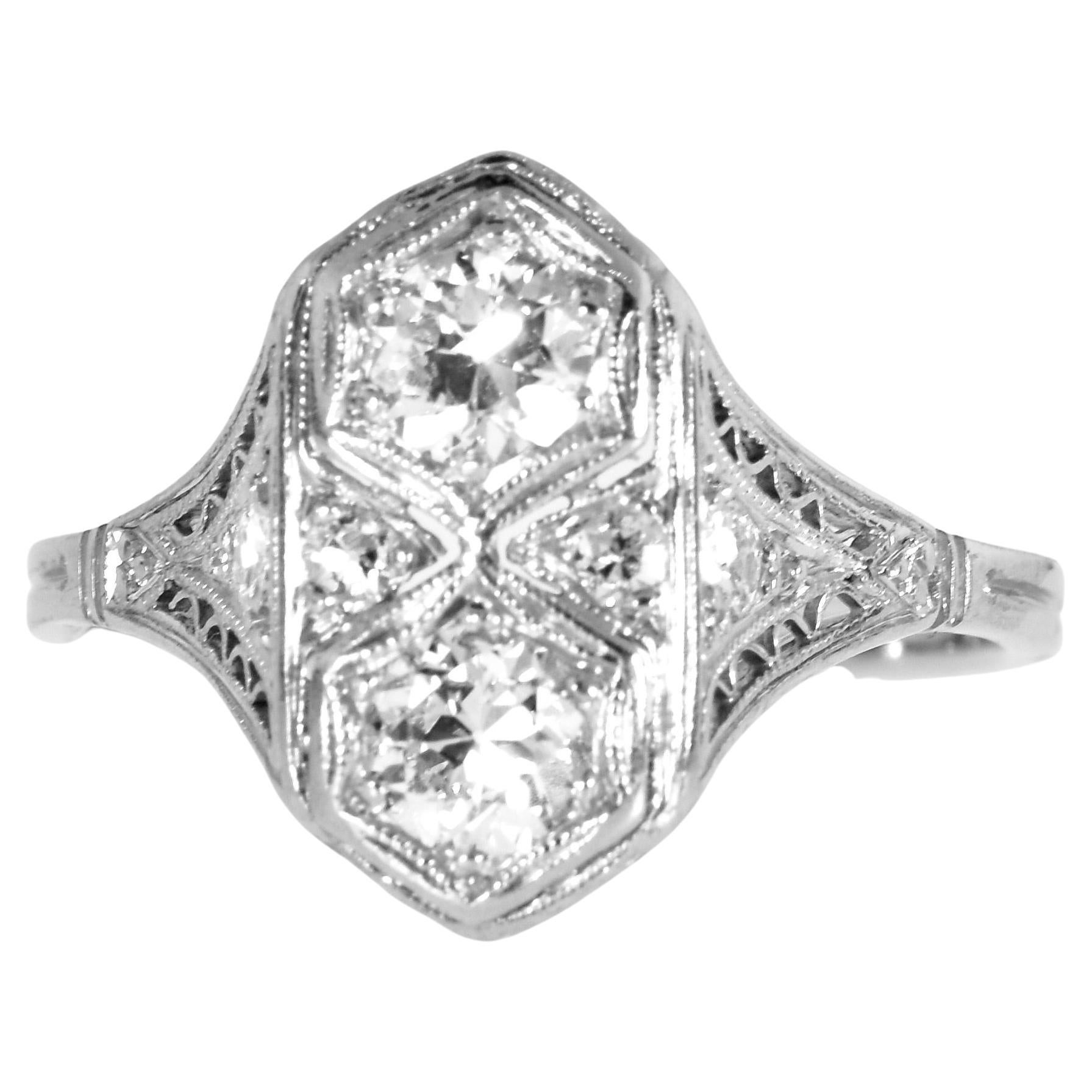 Antique Edwardian Platinum and Diamond Ring For Sale 3