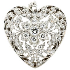 Antique Edwardian Platinum and Gold Diamond Heart Pendant with Original Crystal