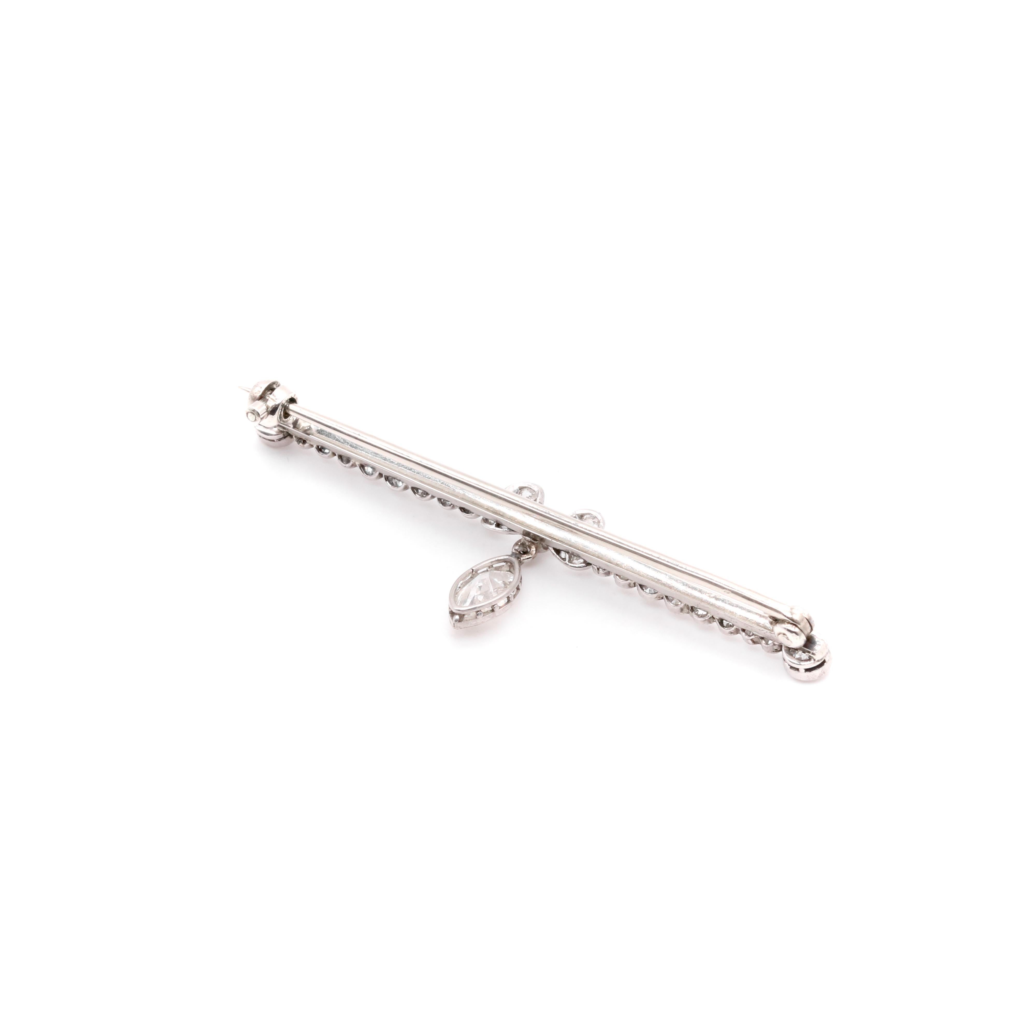 Antique Edwardian Platinum and White Gold 1.18ctw Marquise Diamond Bow Brooch For Sale 5