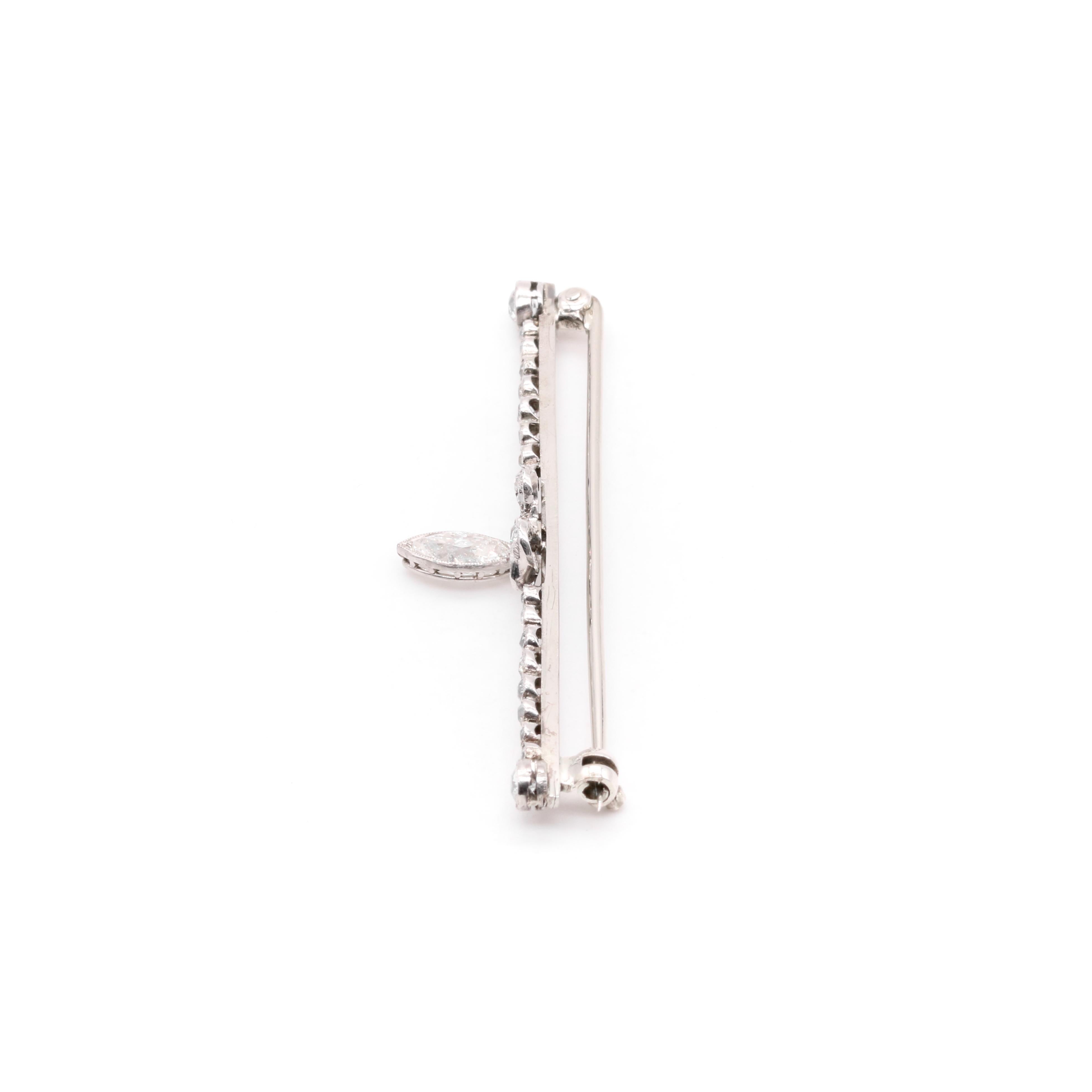 Antique Edwardian Platinum and White Gold 1.18ctw Marquise Diamond Bow Brooch For Sale 4